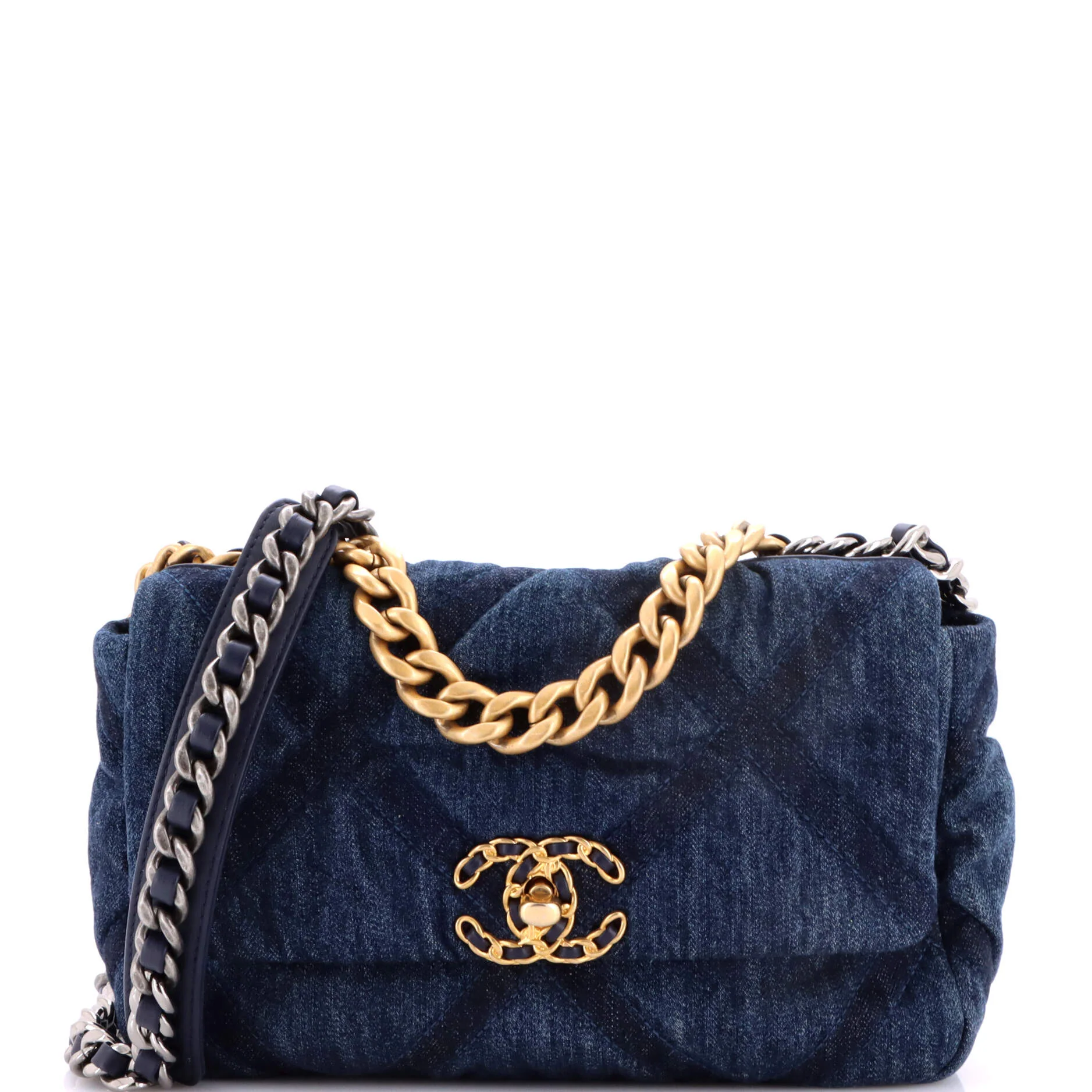 19 Flap Bag Quilted Denim Medium