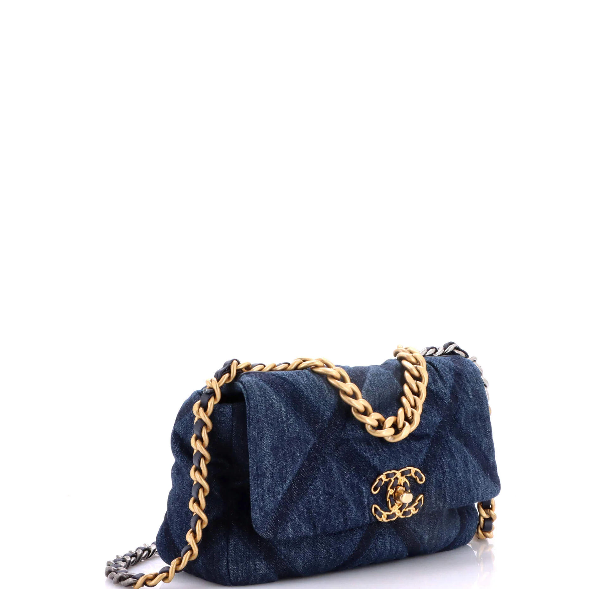 19 Flap Bag Quilted Denim Medium - Image 2