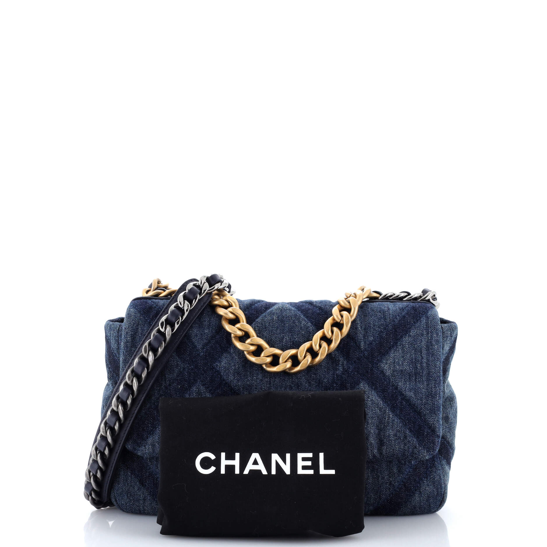 19 Flap Bag Quilted Denim Medium - Image 2