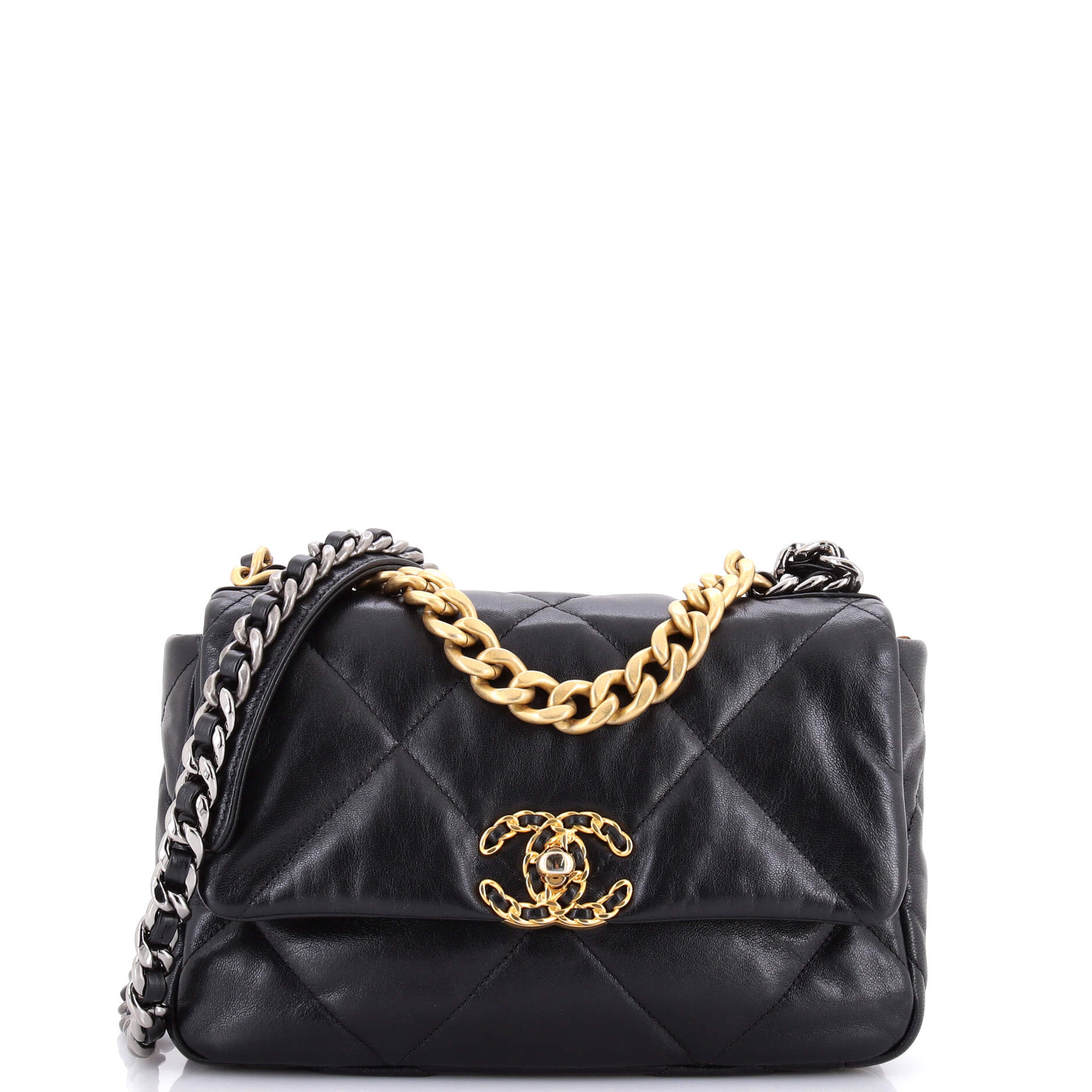 19 Flap Bag Quilted Shiny Crumpled Calfskin Medium