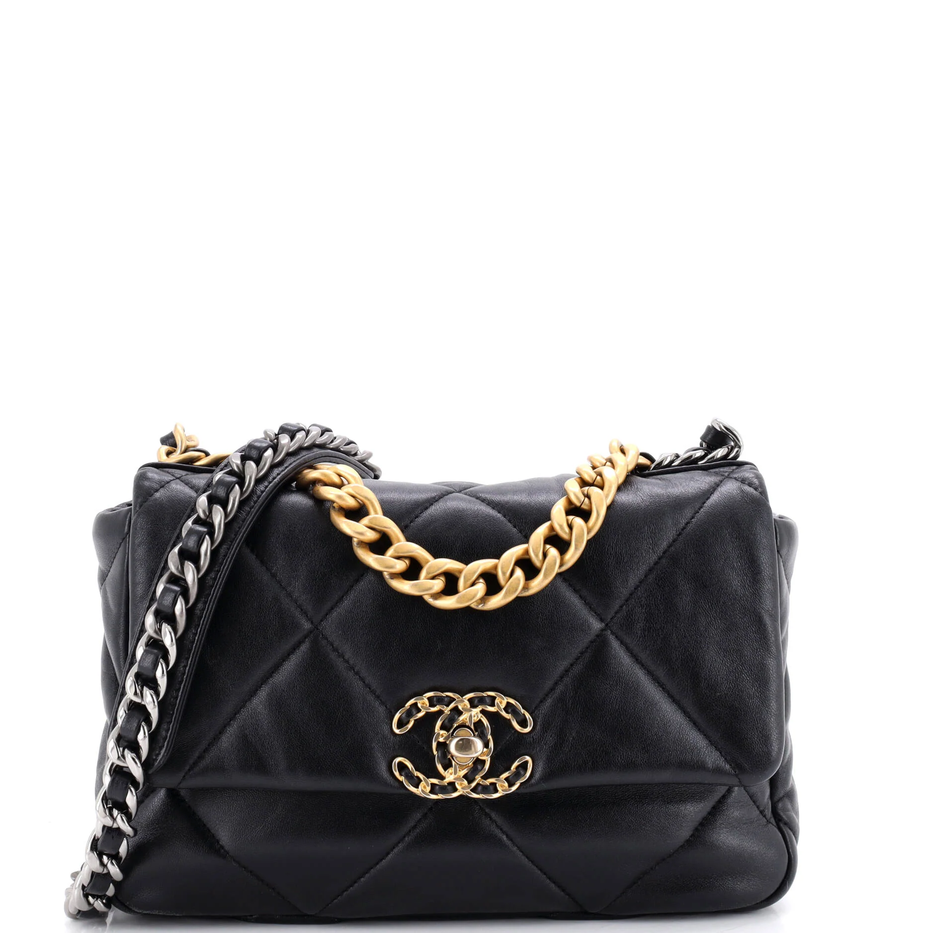 19 Flap Bag Quilted Stitched Lambskin Medium