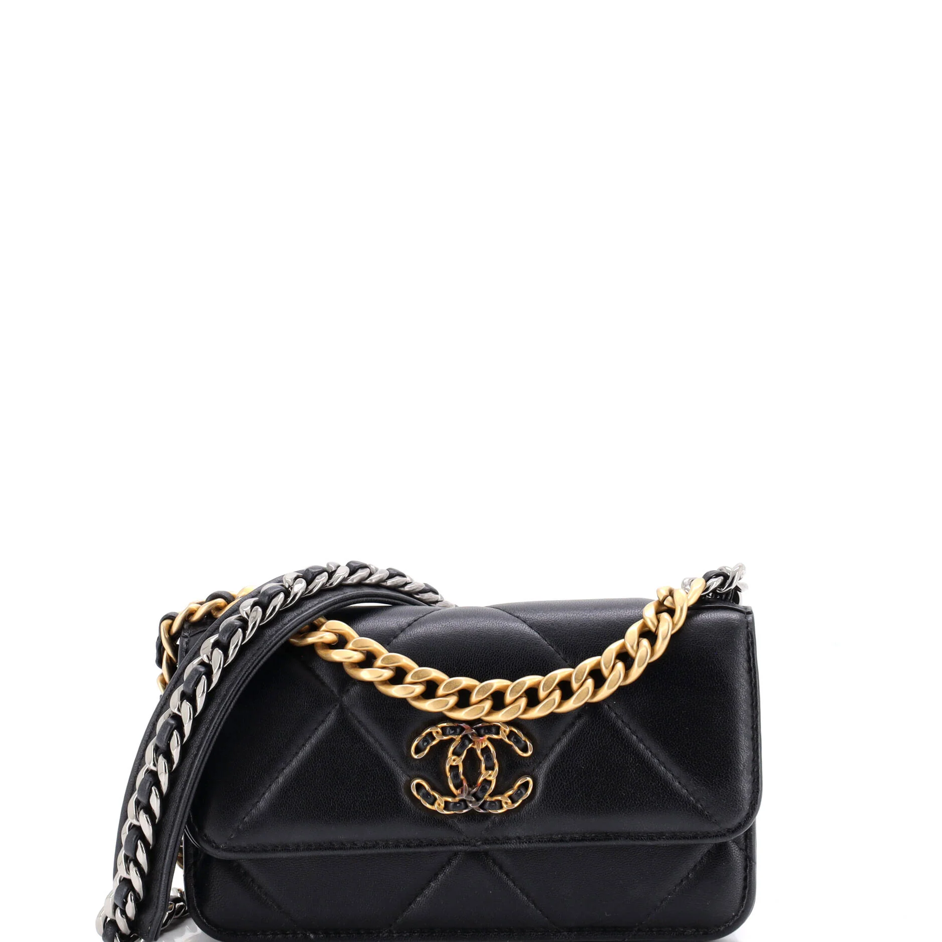 19 Flap Phone Holder with Chain Quilted Lambskin