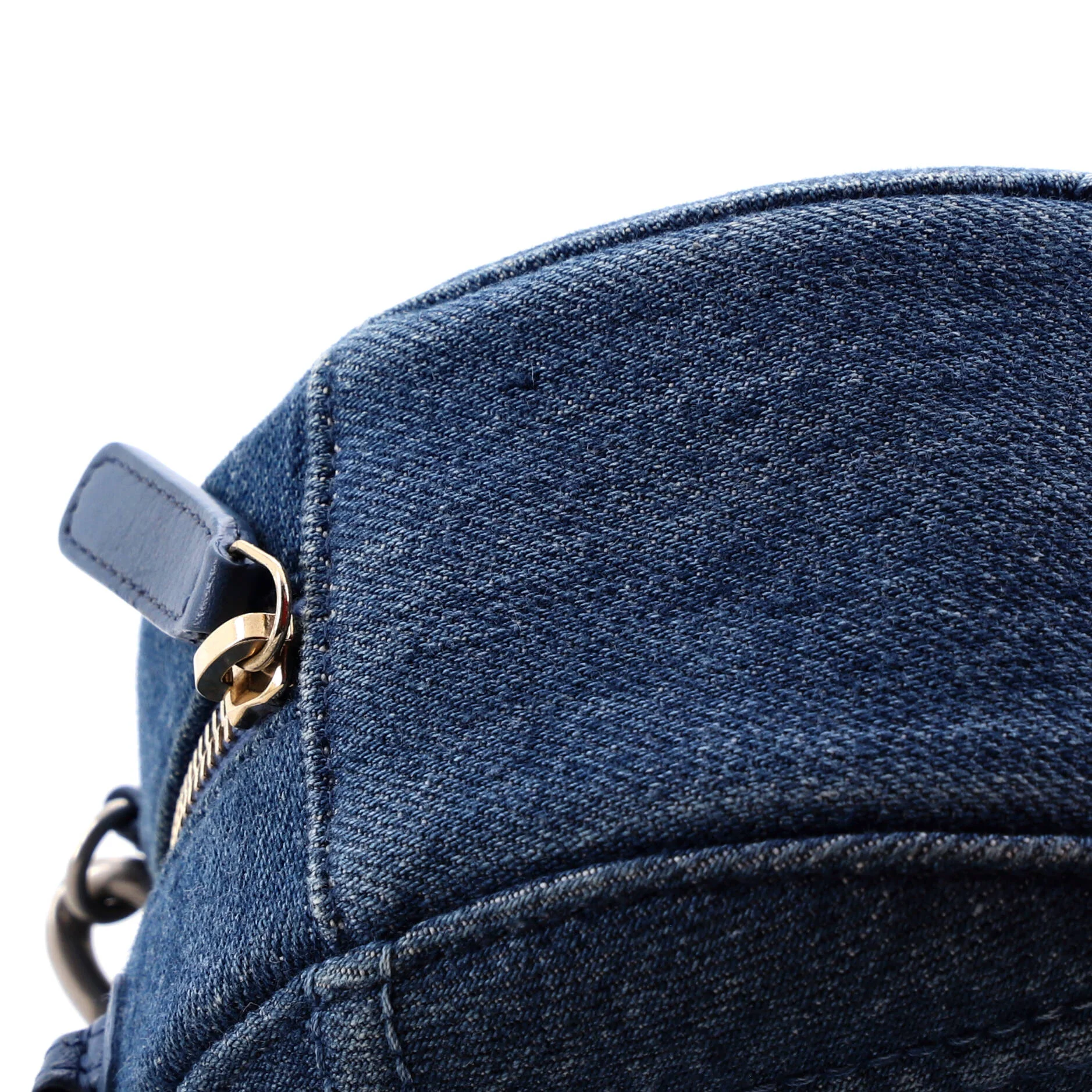 19 Round Clutch with Chain Quilted Denim - Image 7