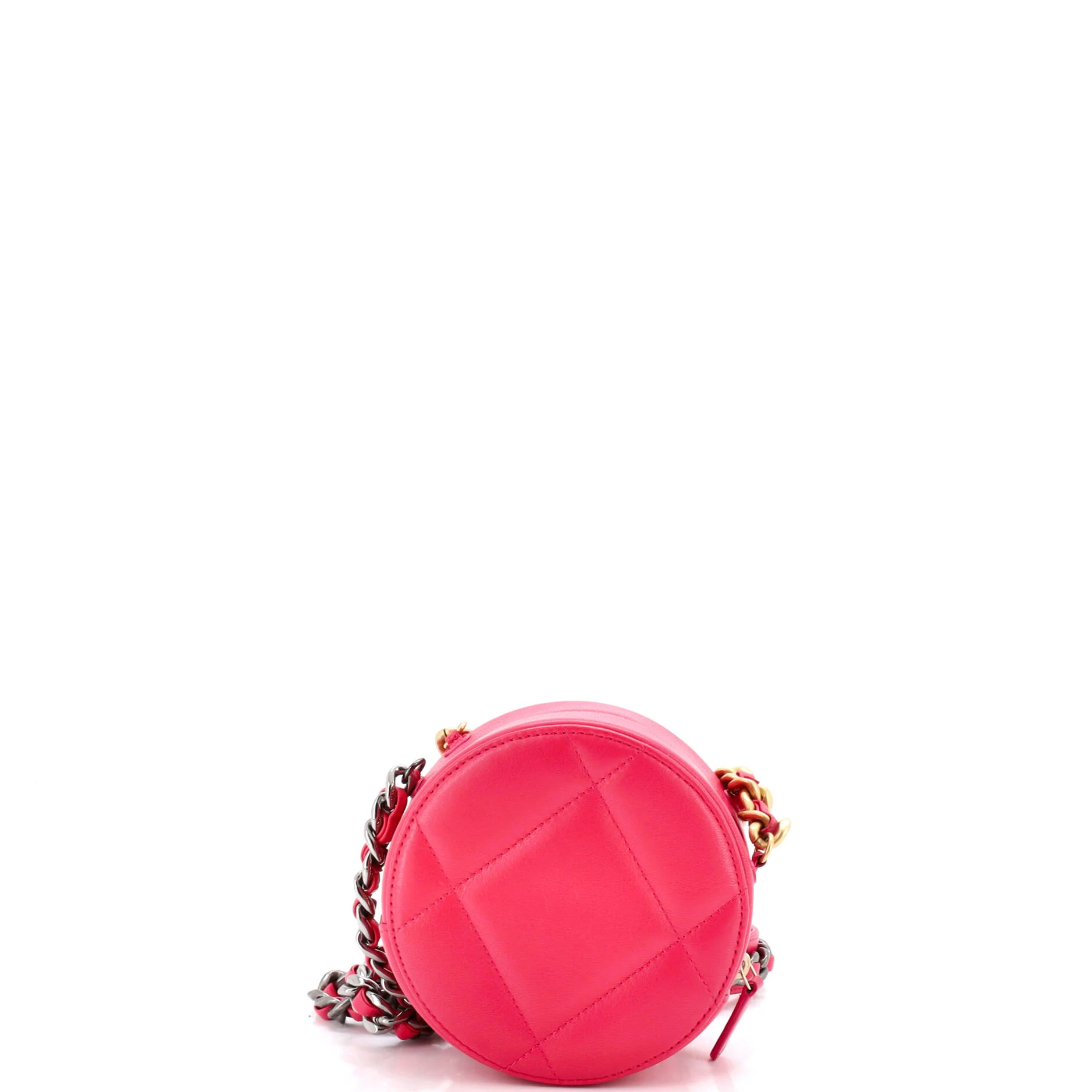 19 Round Clutch with Chain Quilted Leather - Image 3