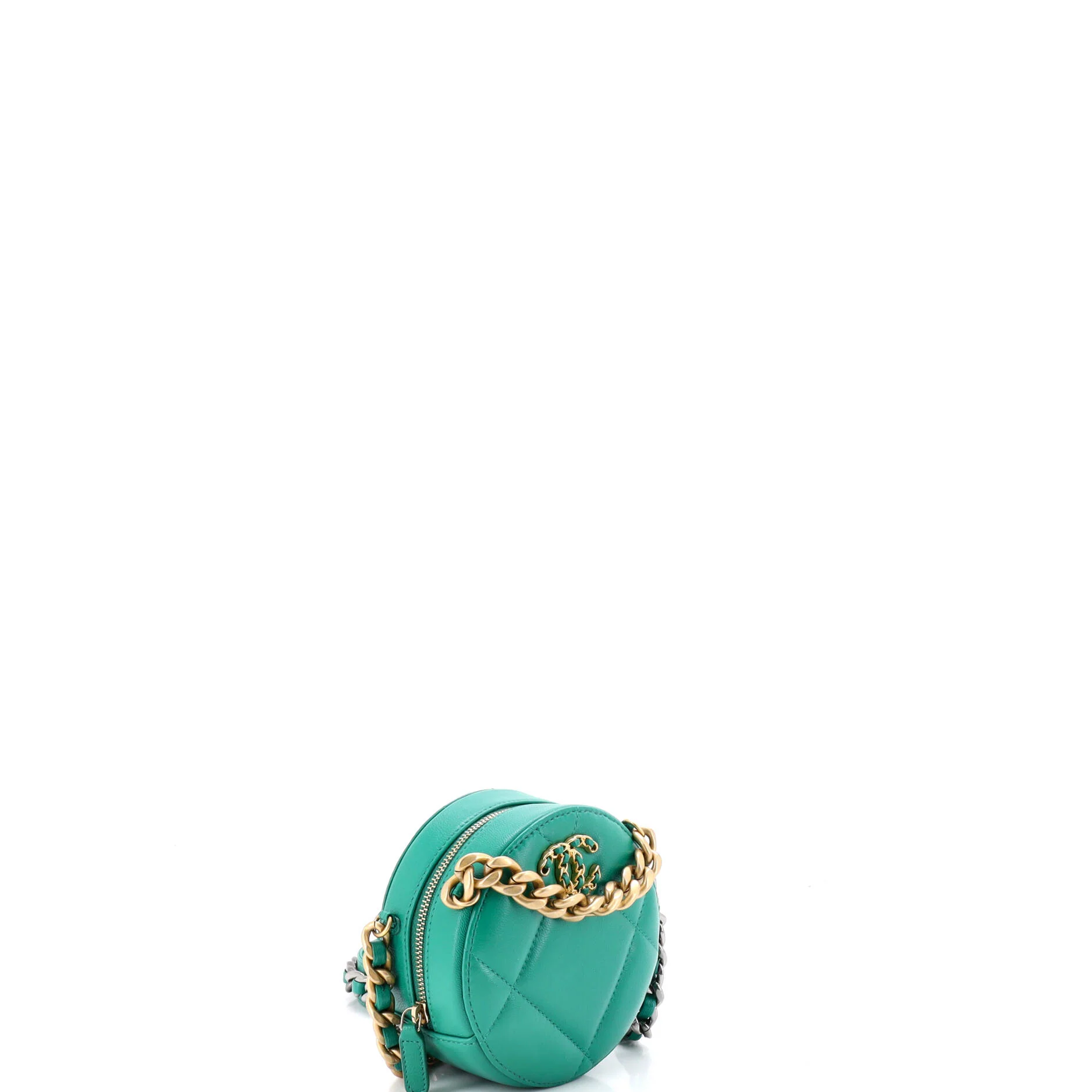 19 Round Clutch with Chain Quilted Leather - Image 2