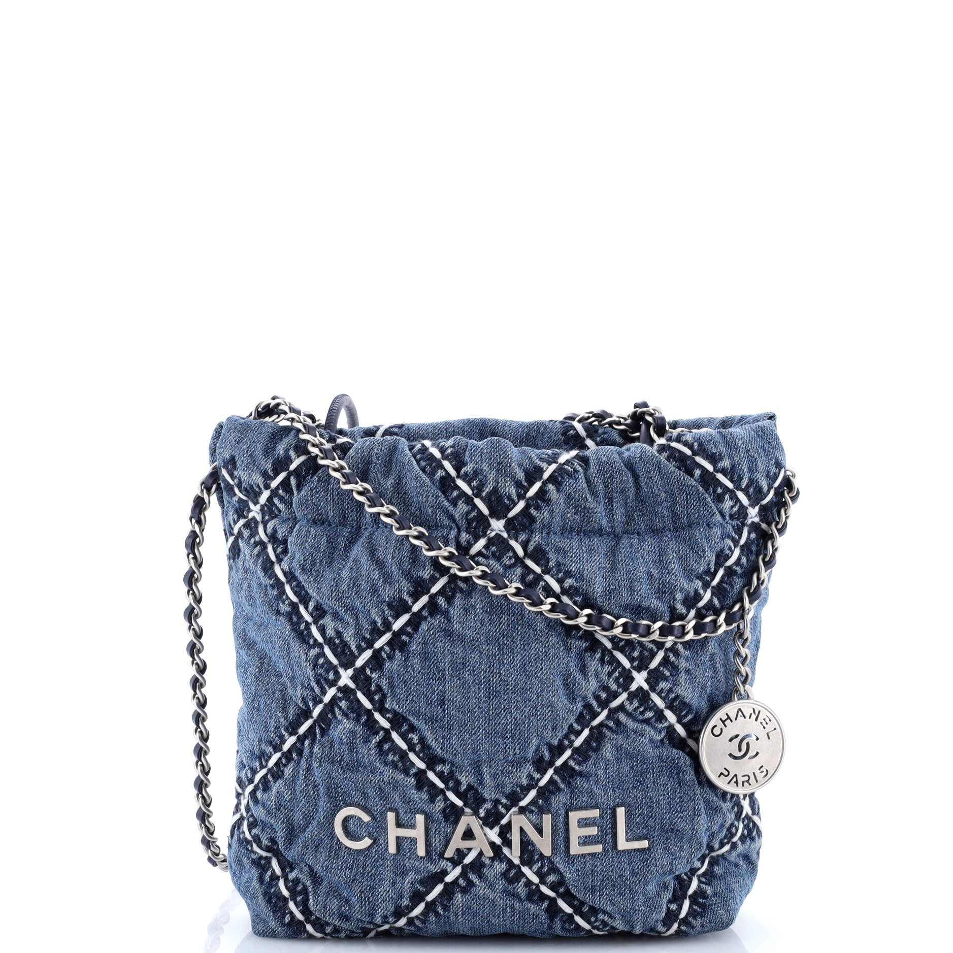22 Chain Hobo Quilted Stitched Denim Mini