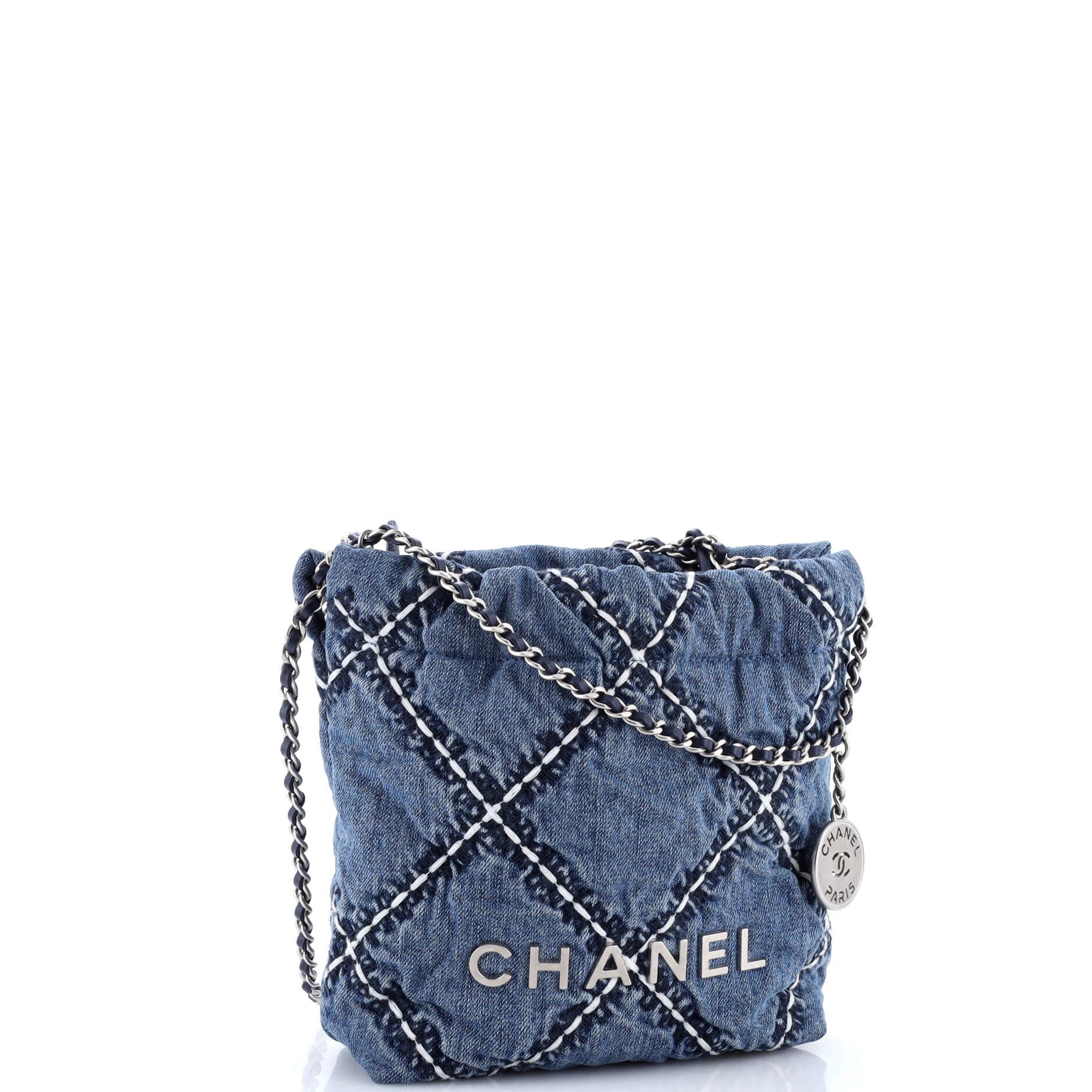 22 Chain Hobo Quilted Stitched Denim Mini - Image 2