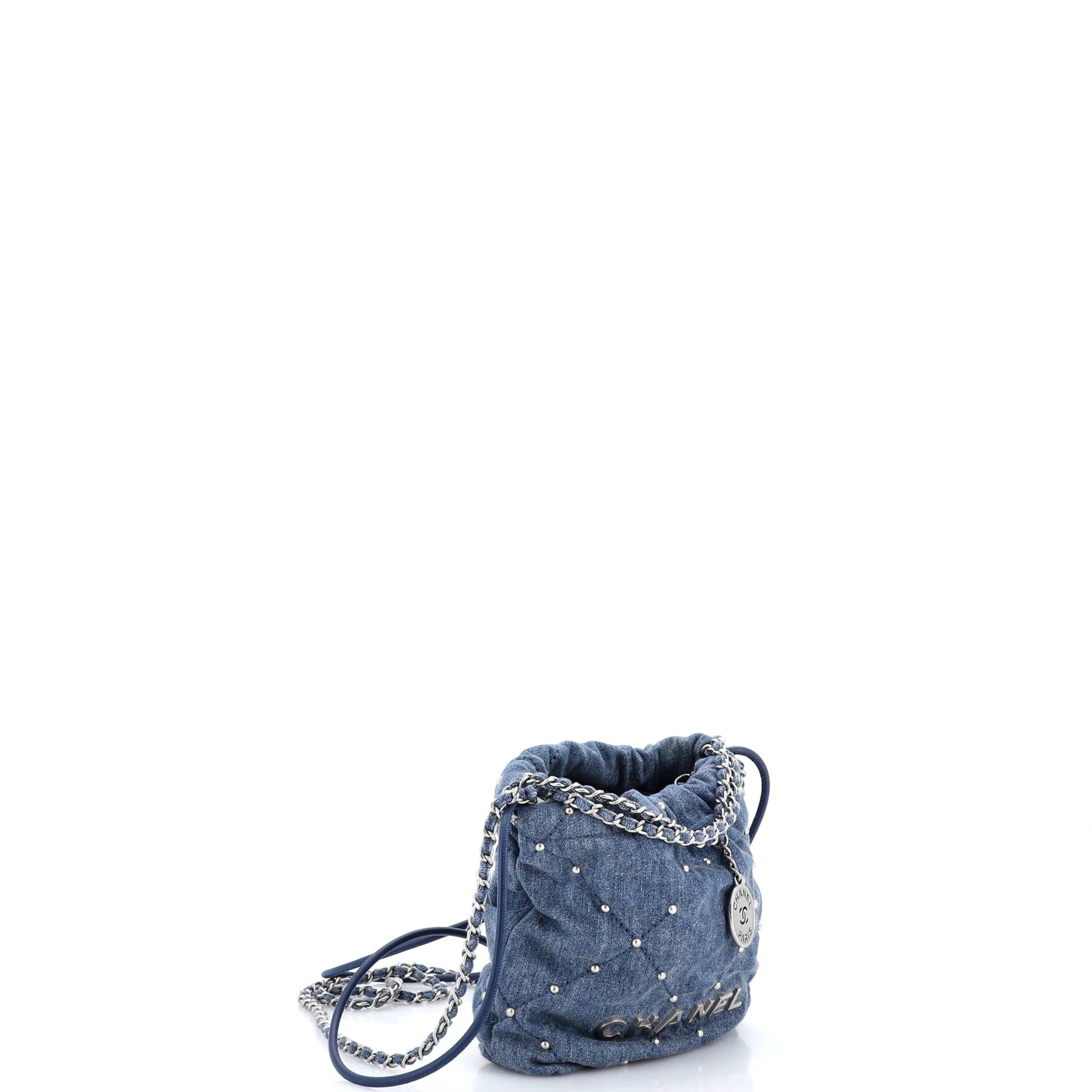 22 Chain Hobo Quilted Studded Denim Mini - Image 2