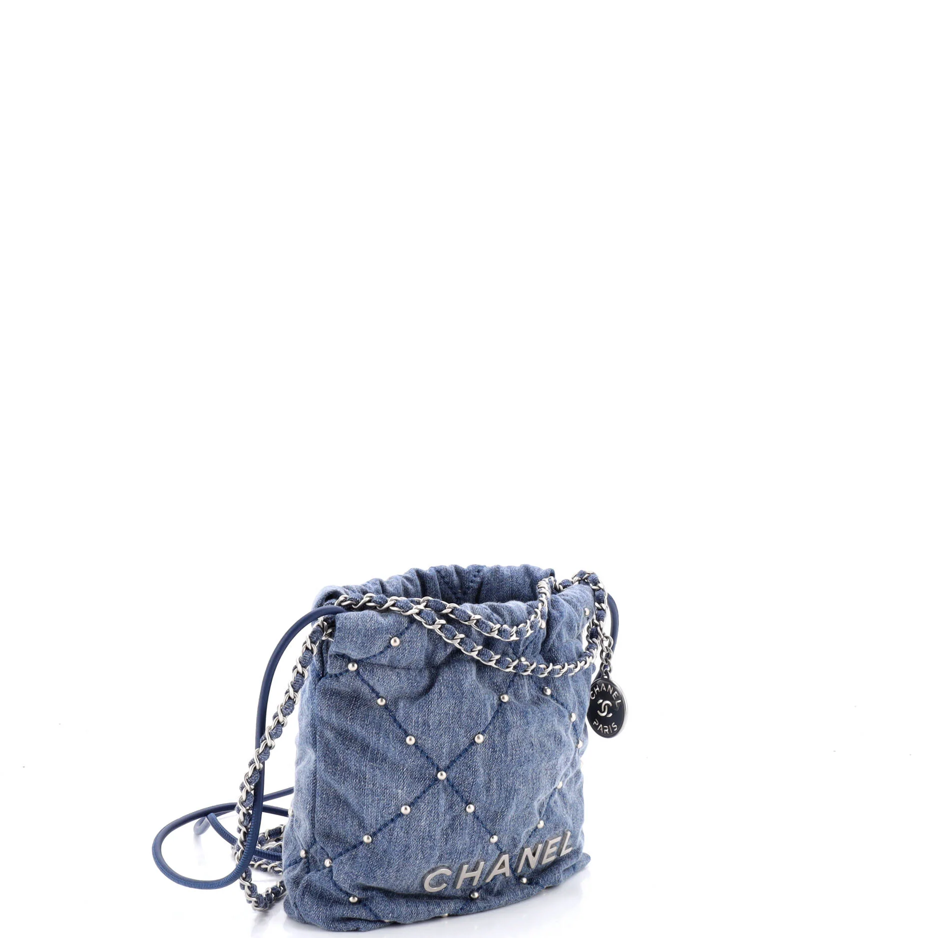 22 Chain Hobo Quilted Studded Denim Mini - Image 2
