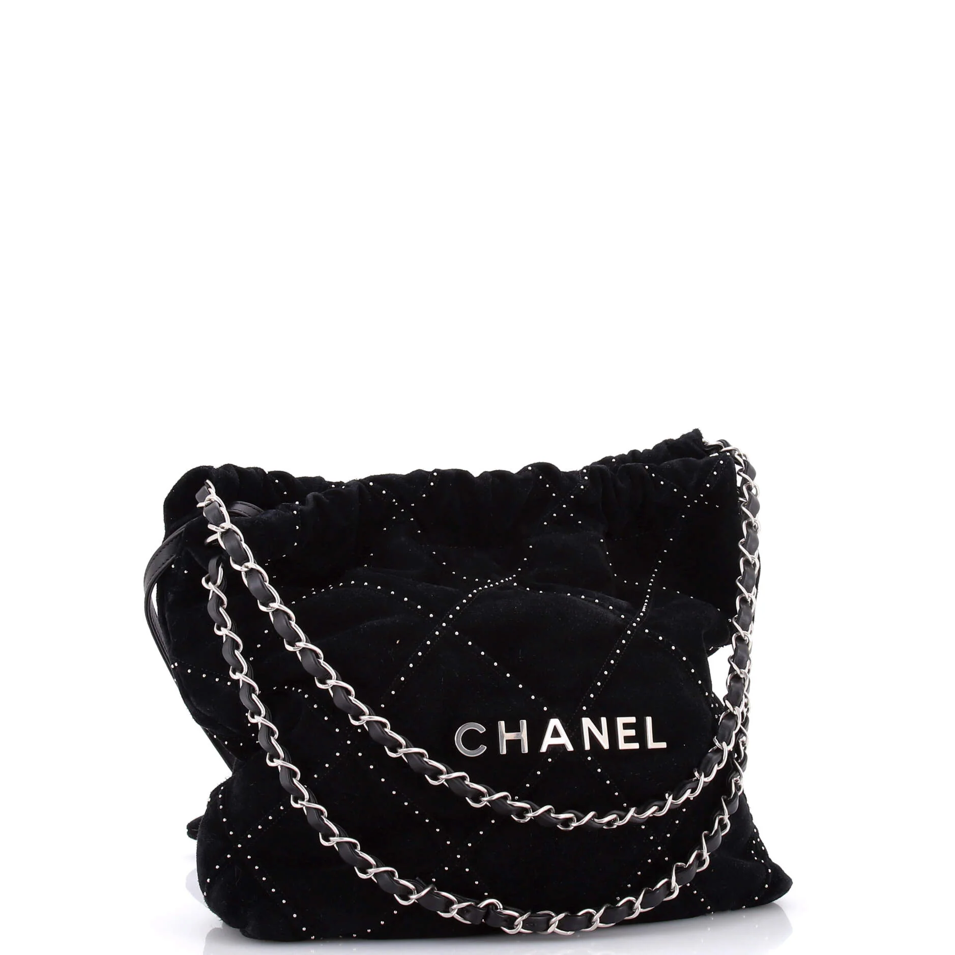 22 Chain Hobo Quilted Studded Suede Small - Image 3