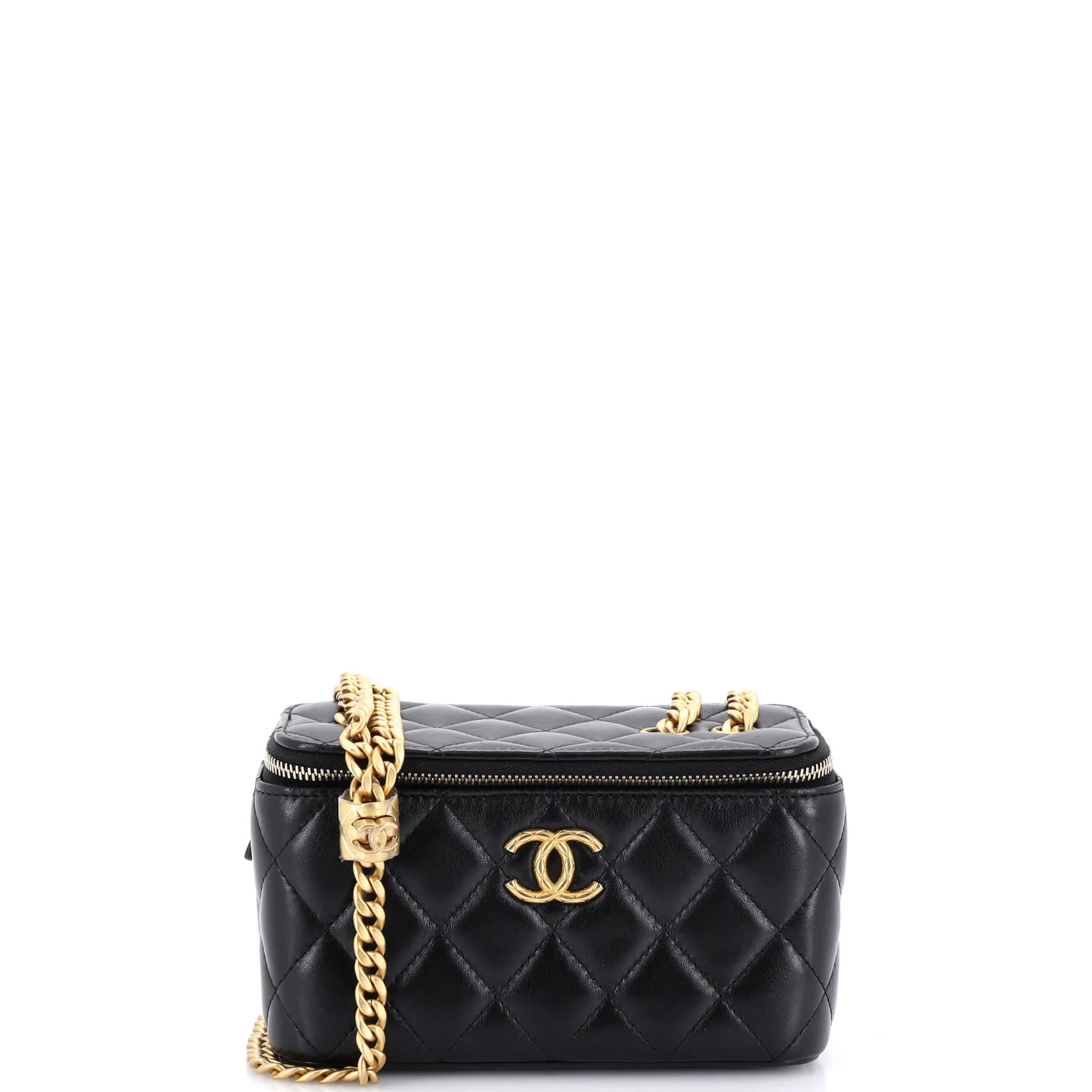All Slide Long Vanity Case with Chain Quilted Lambskin Small