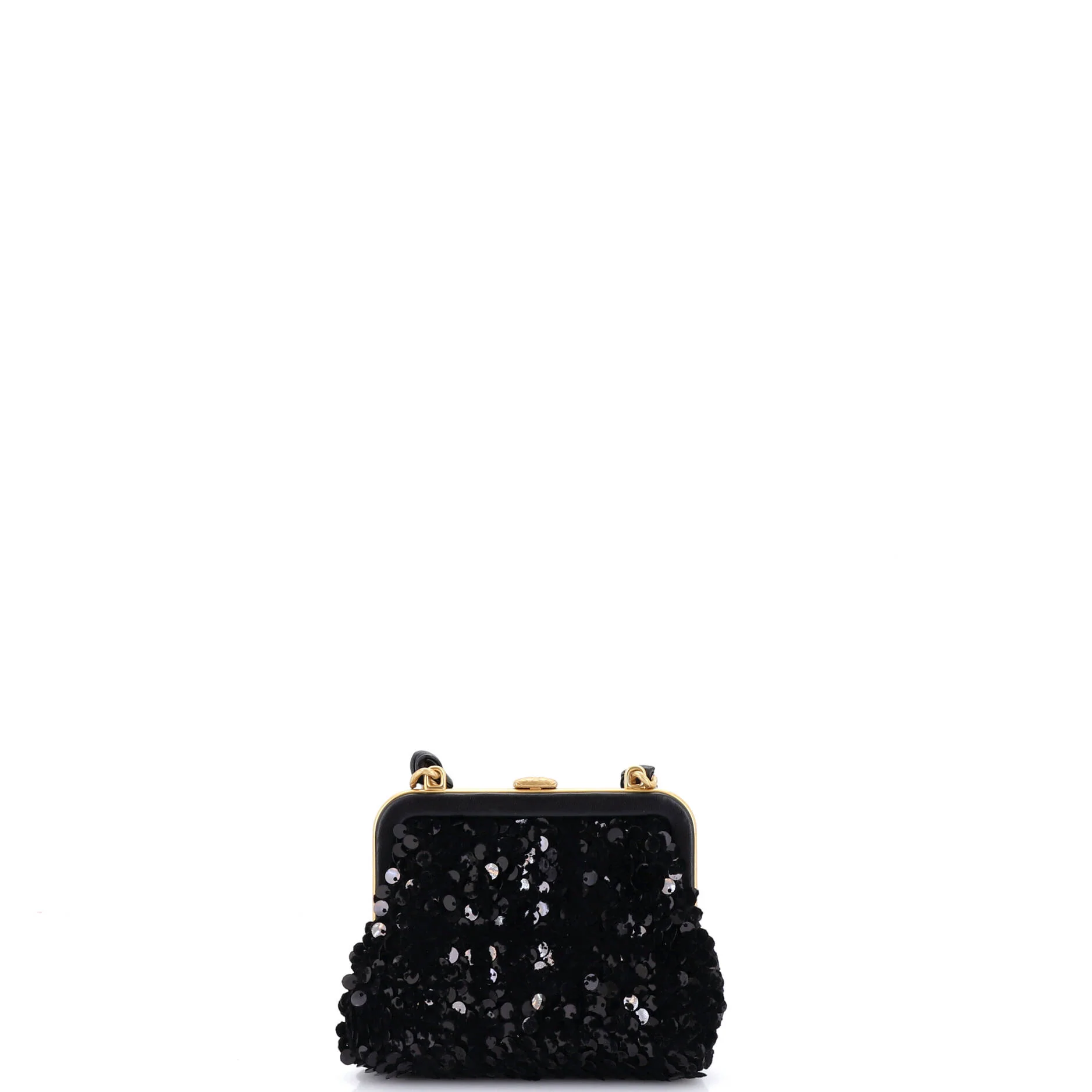Bow Frame Clutch With Chain Sequin Embellished Tweed with Leather Mini - Image 3