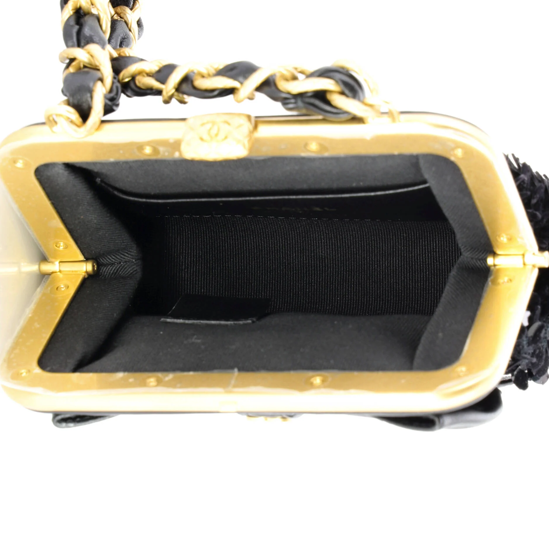 Bow Frame Clutch With Chain Sequin Embellished Tweed with Leather Mini - Image 5