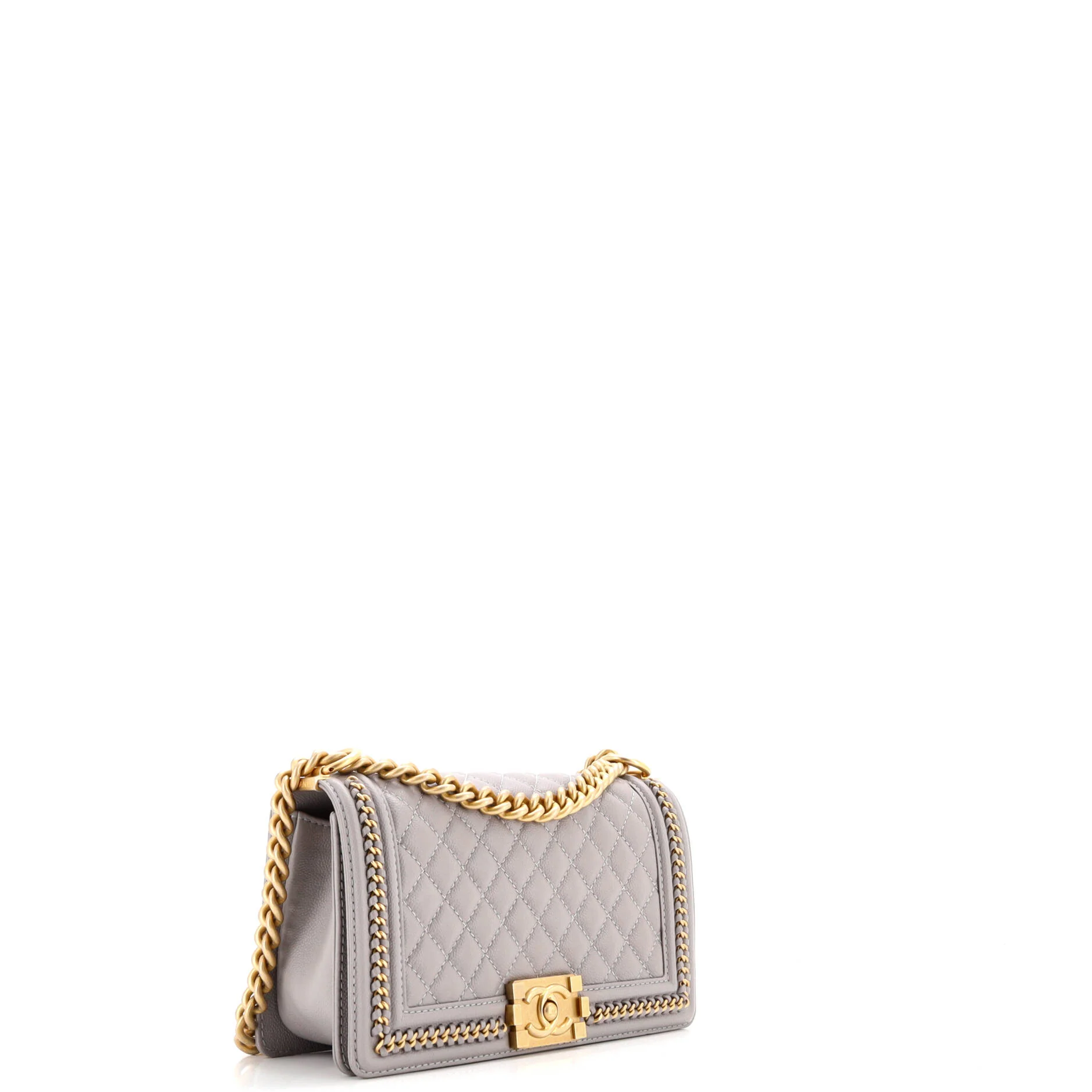 Boy Flap Bag Quilted Caviar with Whipstitch Chain Detail Old Medium - Image 2
