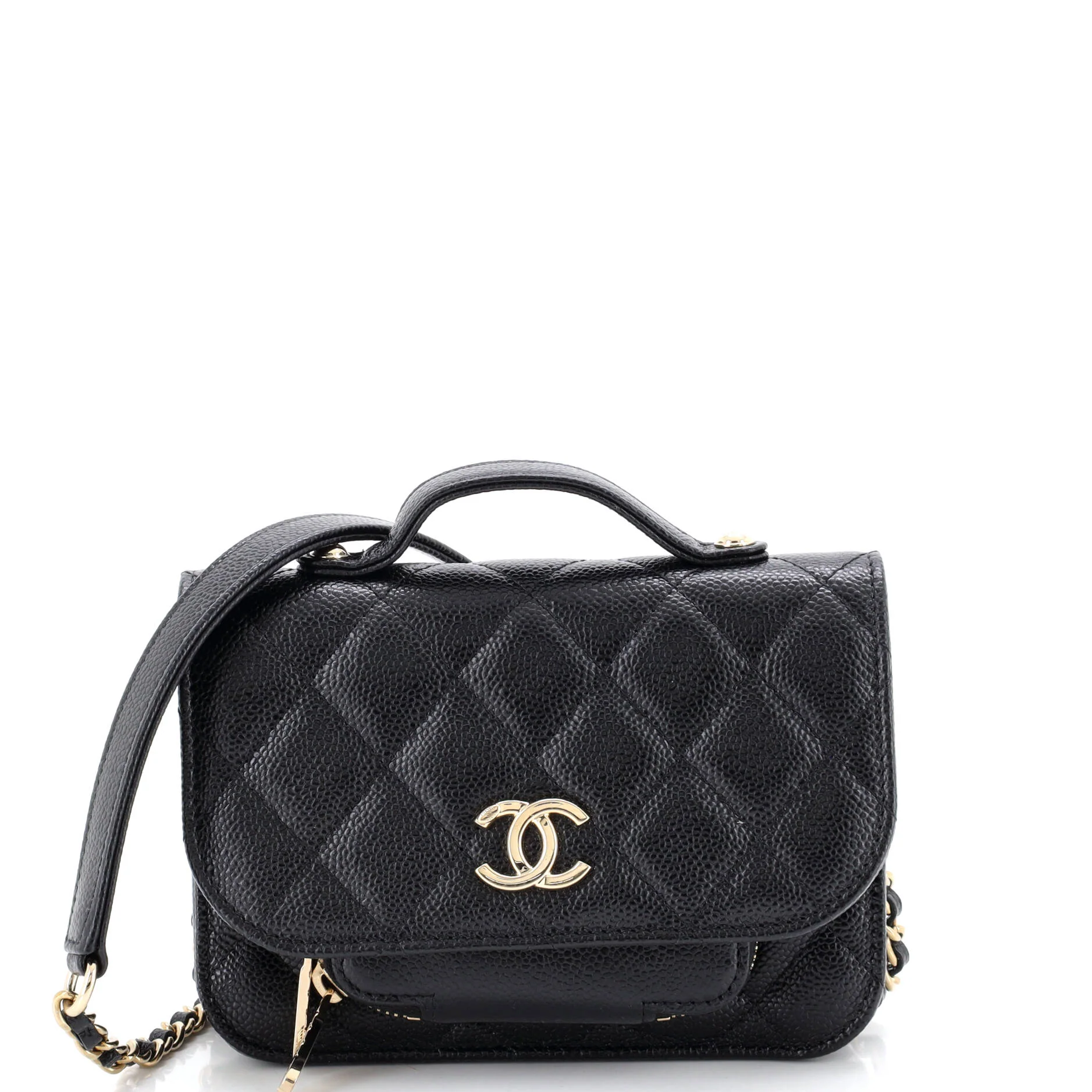 Business Affinity Flap Clutch with Chain Quilted Caviar