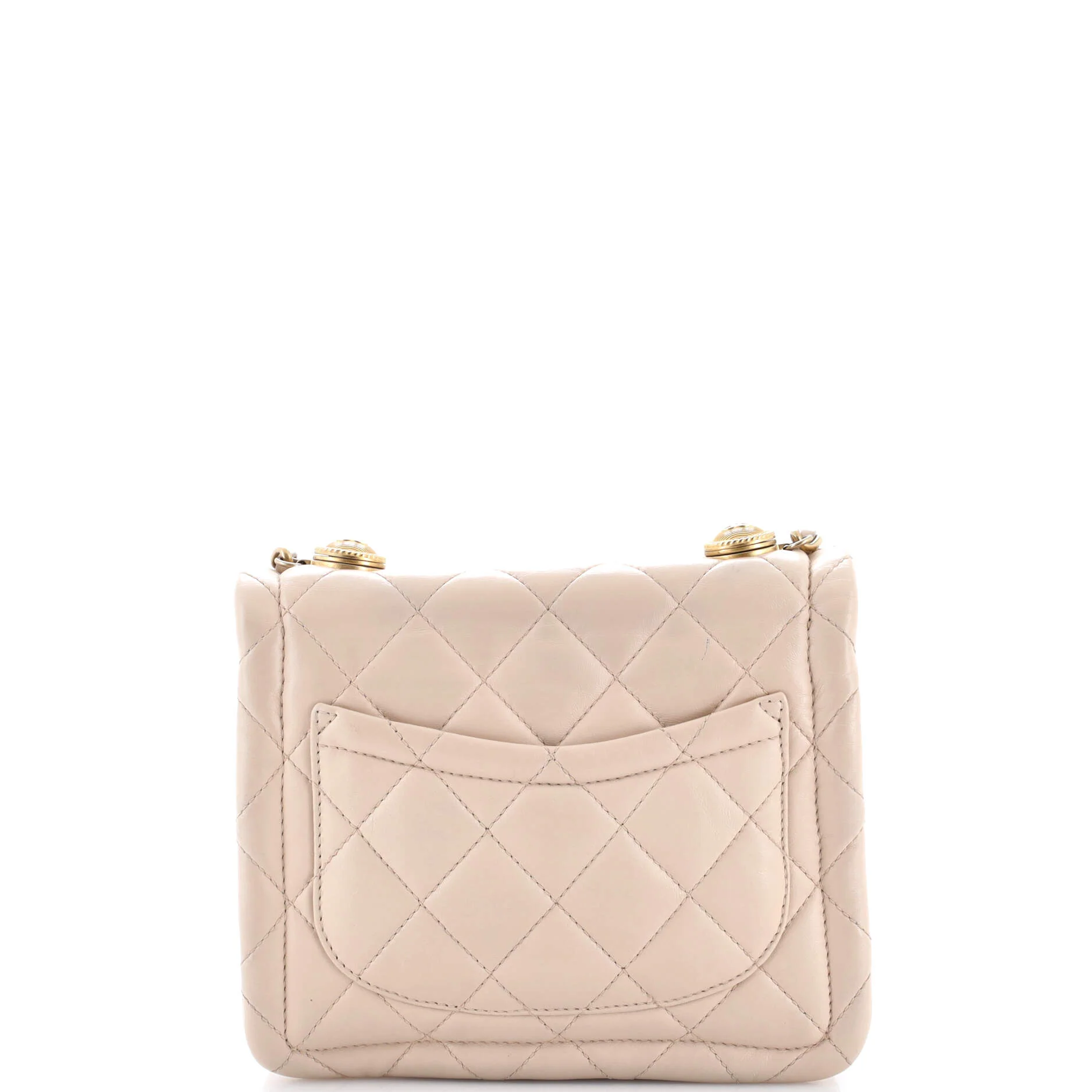 Button on Top Flap Bag Quilted Shiny Lambskin Small - Image 3