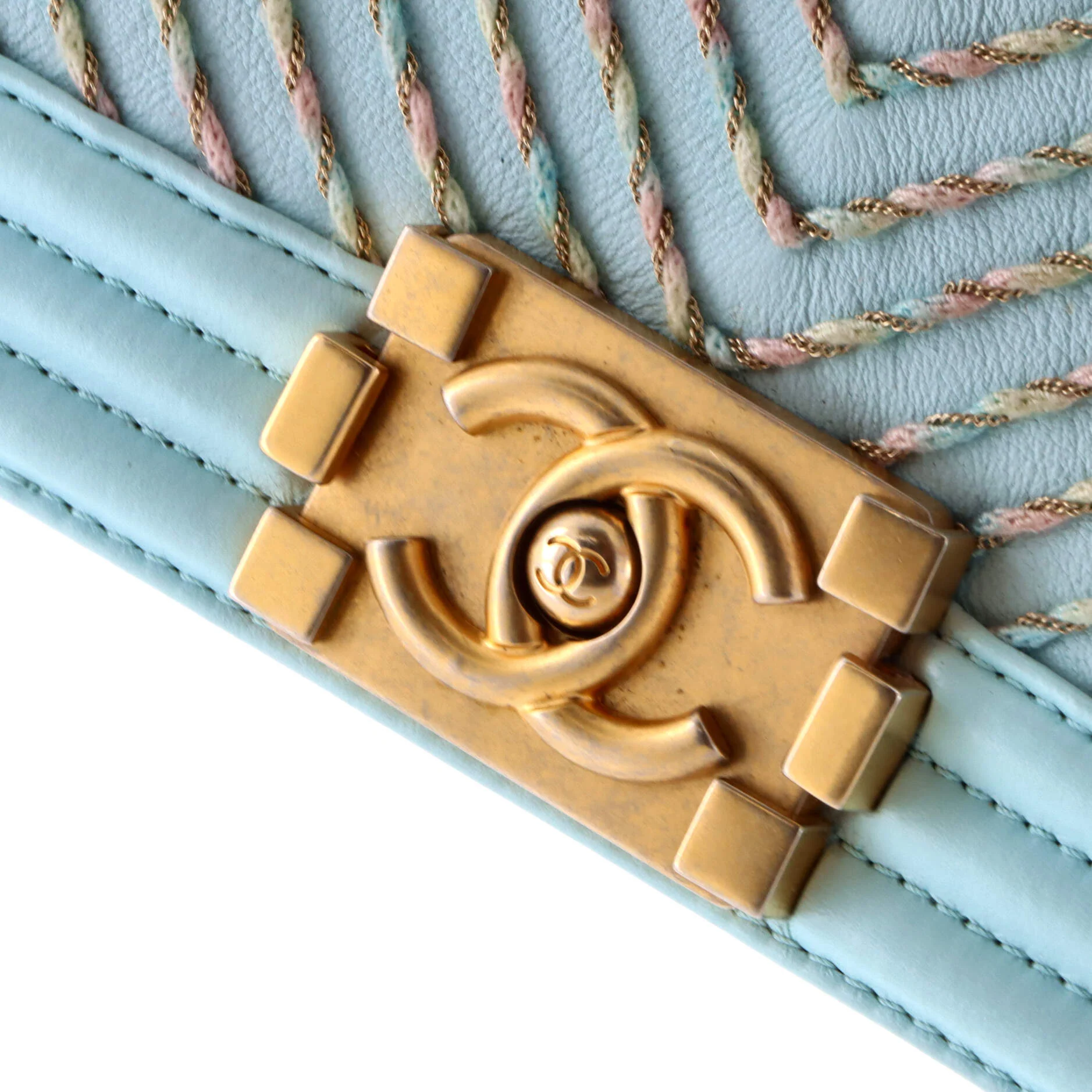 By The Sea Boy Flap Bag Chevron Embroidered Calfskin Small - Image 8