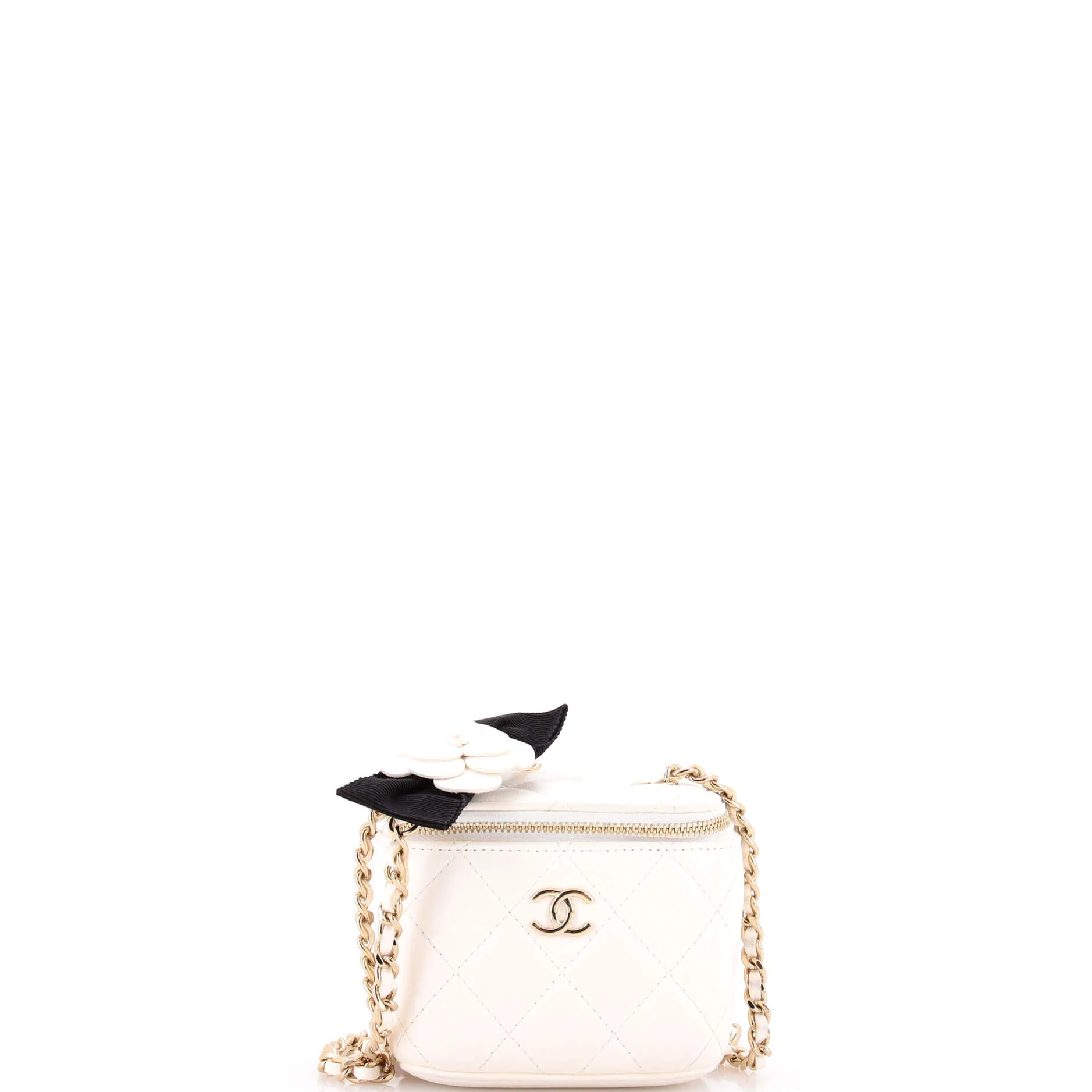 Camellia Bow Vanity Case with Chain Quilted Lambskin Mini