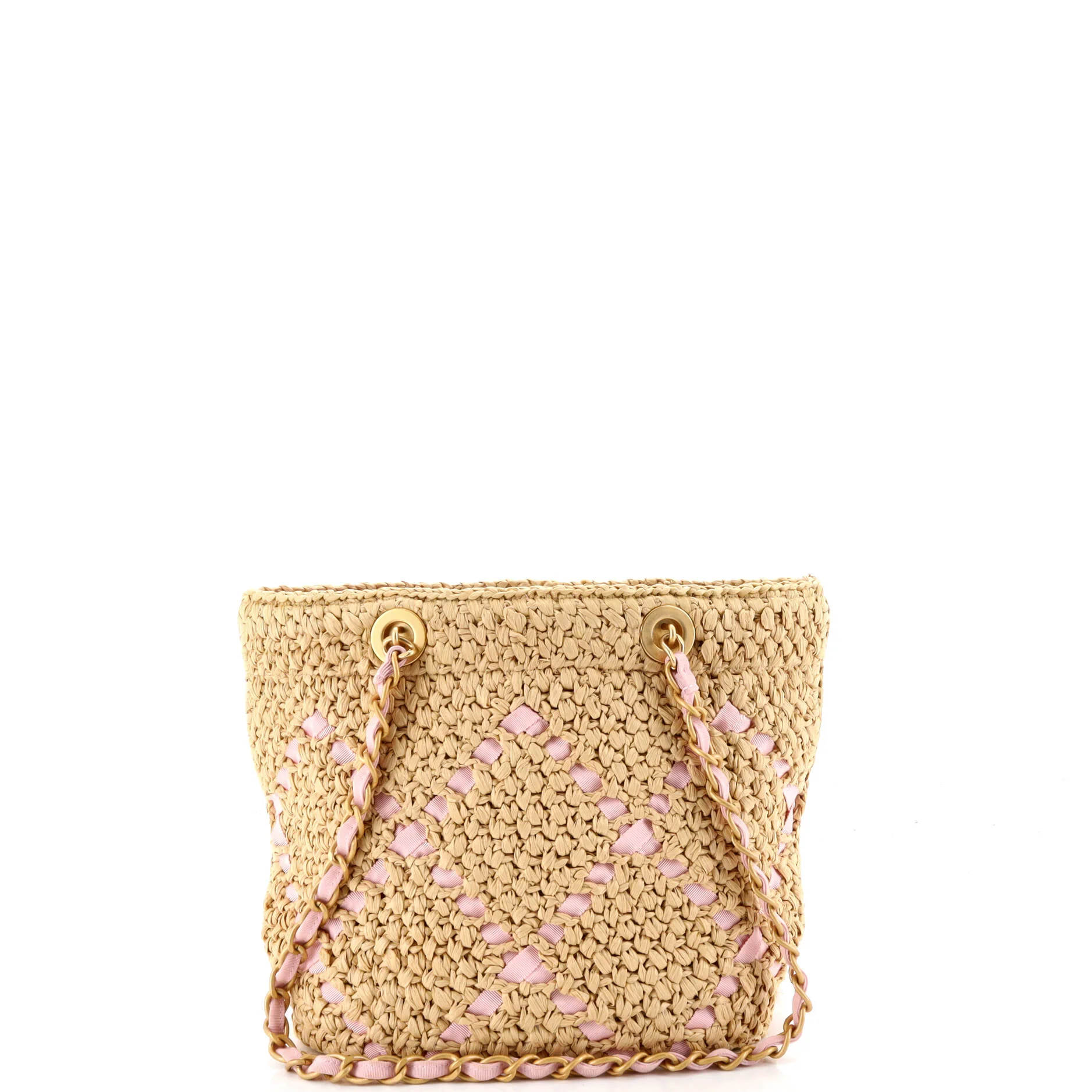 CC Braided Shopping Tote Raffia with Grosgrain Small - Image 3
