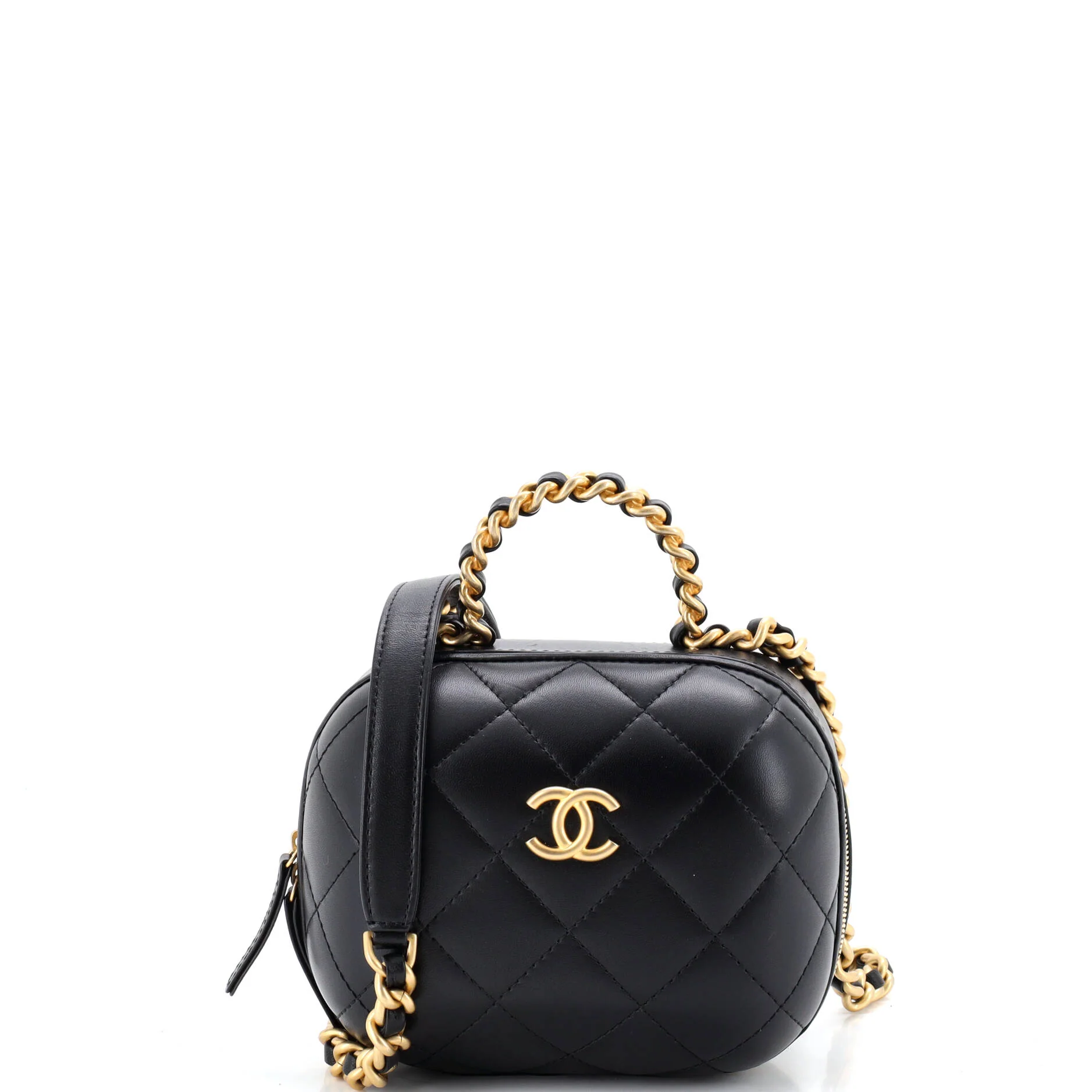 CC Bubble Top Handle Vanity Case with Chain Quilted Lambskin Small