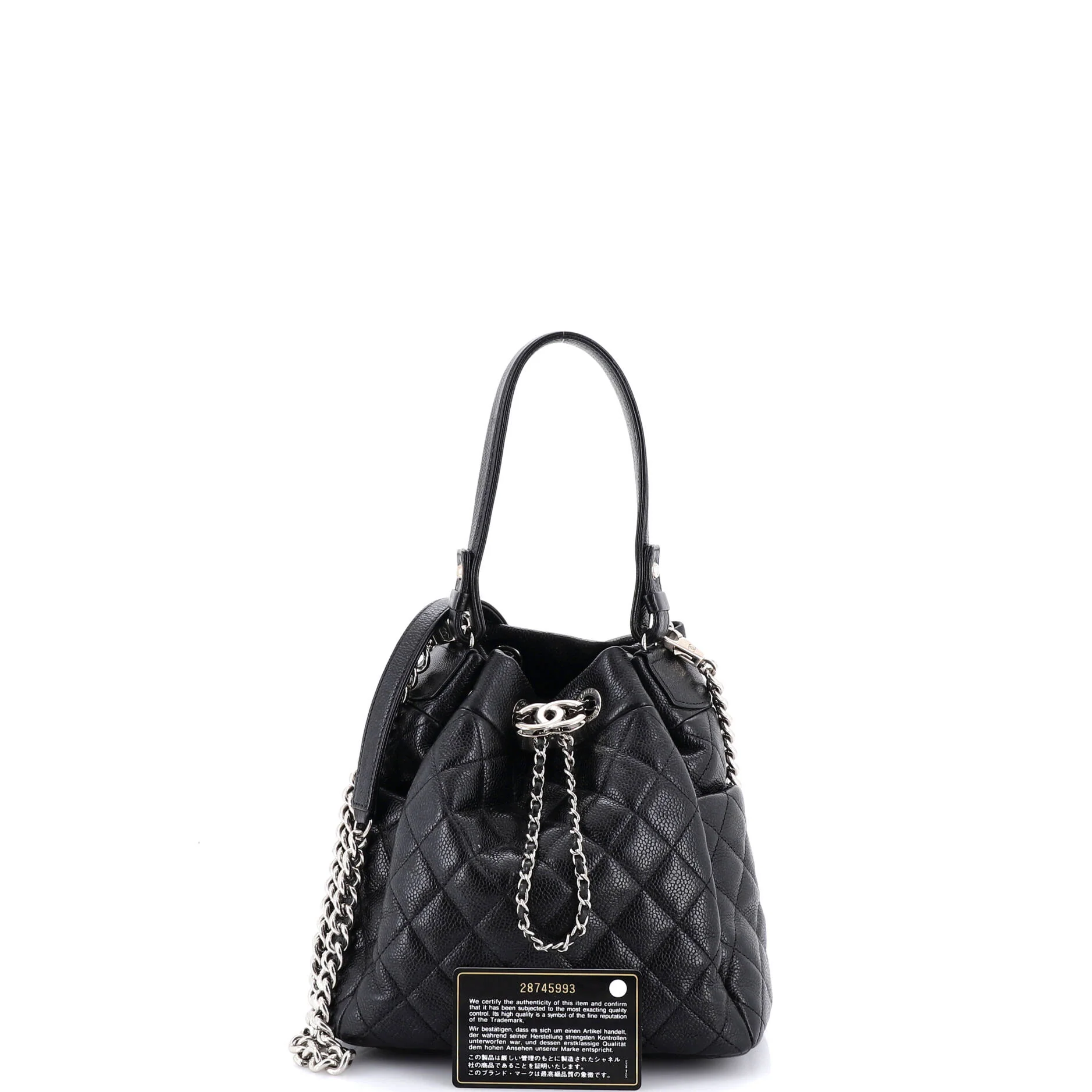 CC Chain Drawstring Bucket Bag Quilted Caviar Mini - Image 2