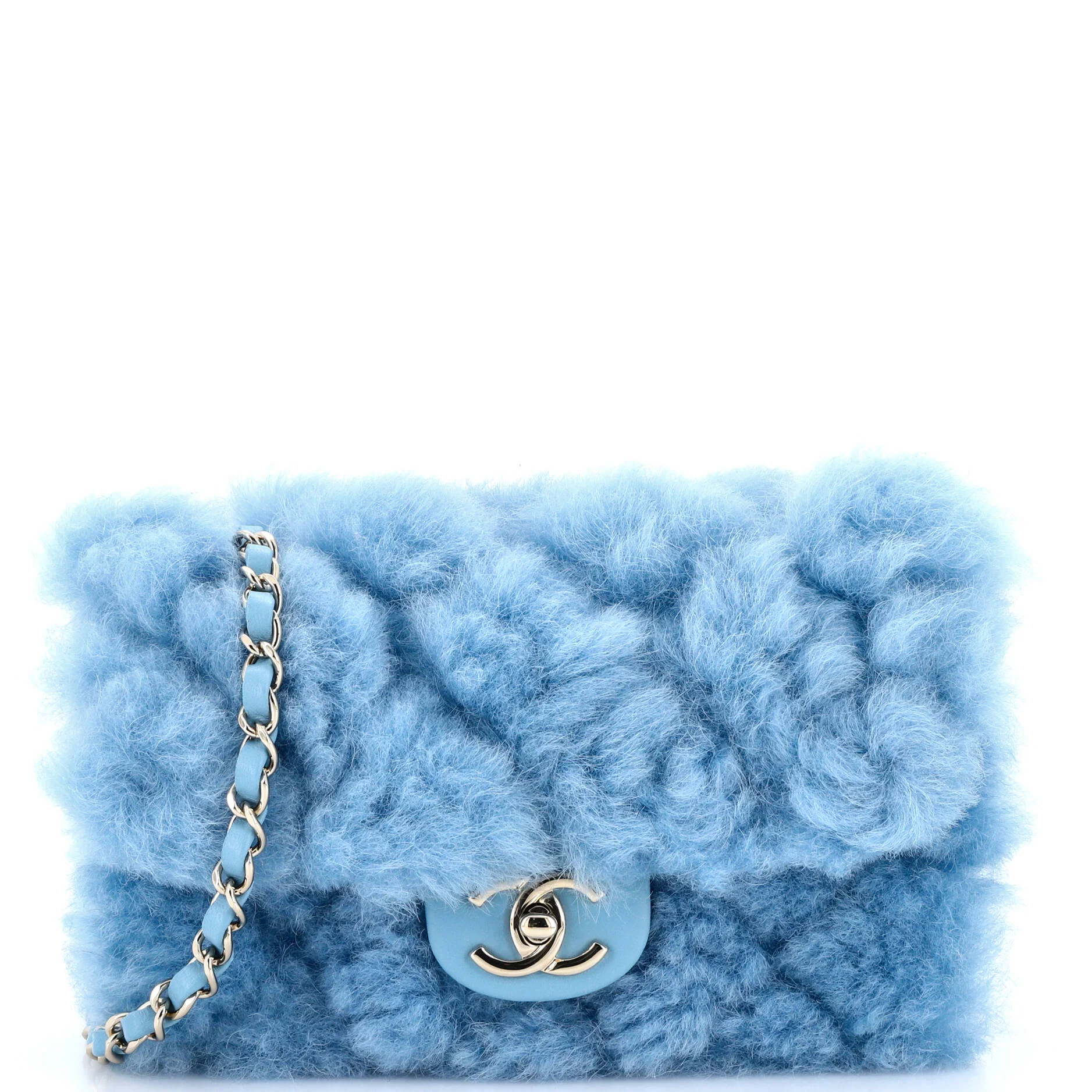 CC Chain Flap Bag Quilted Shearling with Lambskin Medium