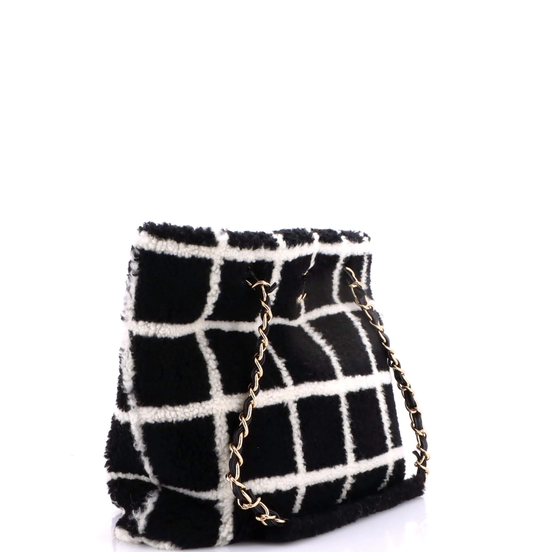 CC Chain Shopping Tote Square Printed Shearling Large - Image 2