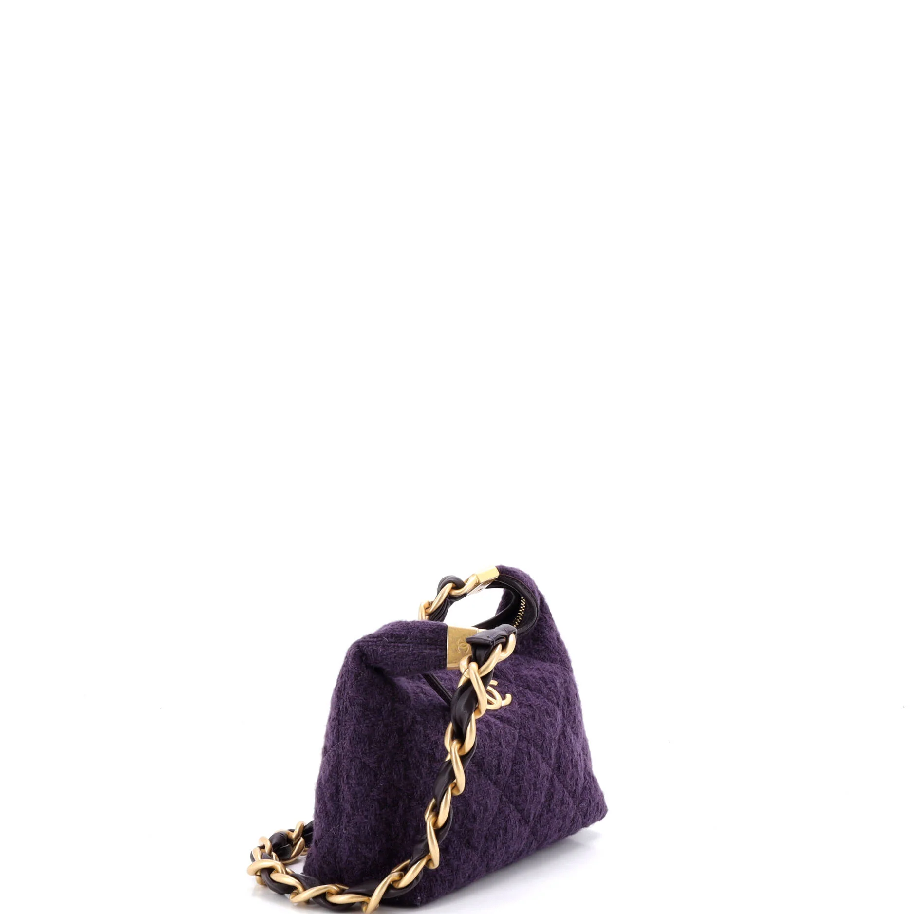 CC Chunky Chain Zip Hobo Quilted Tweed and Lambskin Small - Image 2