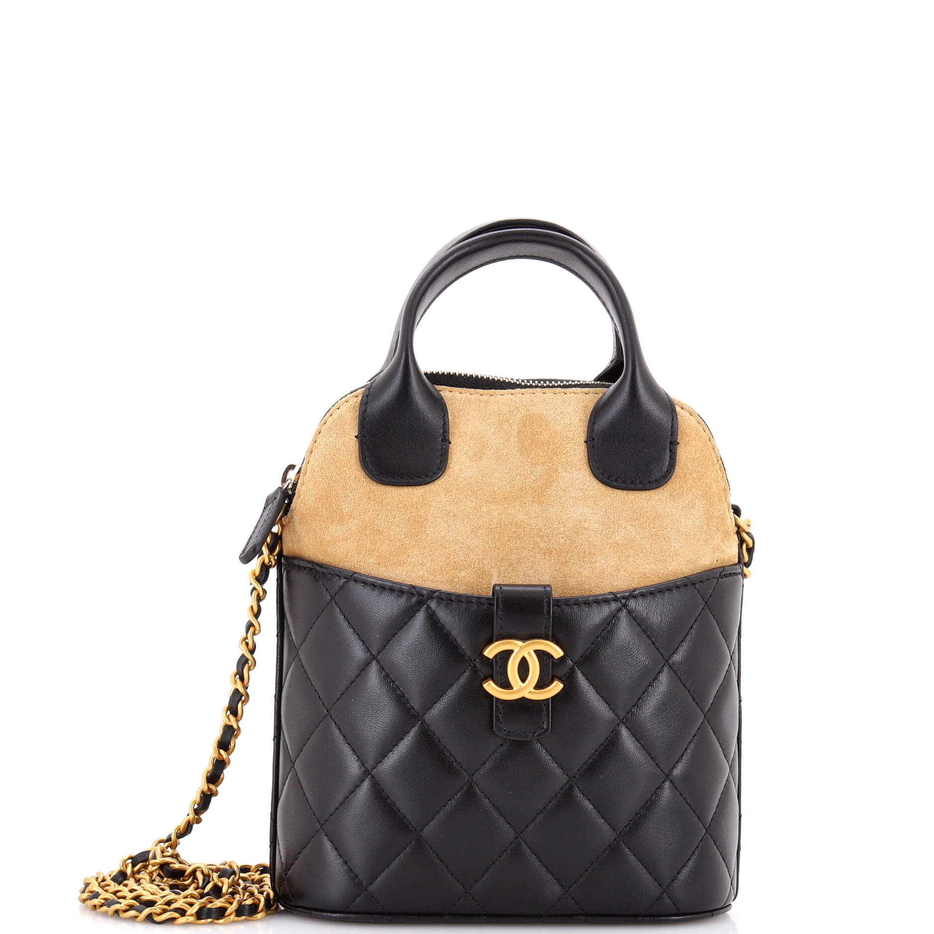 CC Dome Top Handle Clutch with Chain Quilted Lambskin with Suede Mini