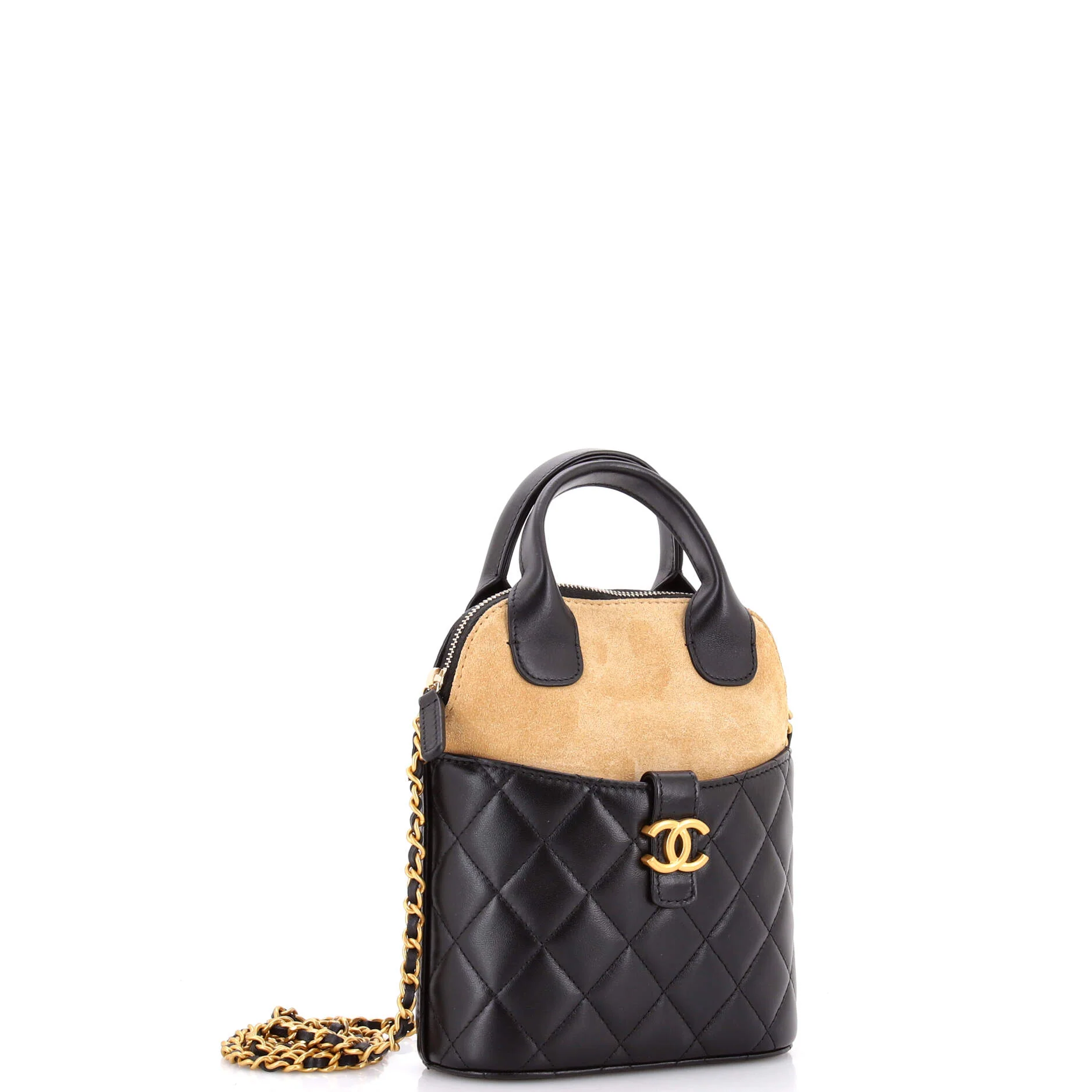 CC Dome Top Handle Clutch with Chain Quilted Lambskin with Suede Mini - Image 2