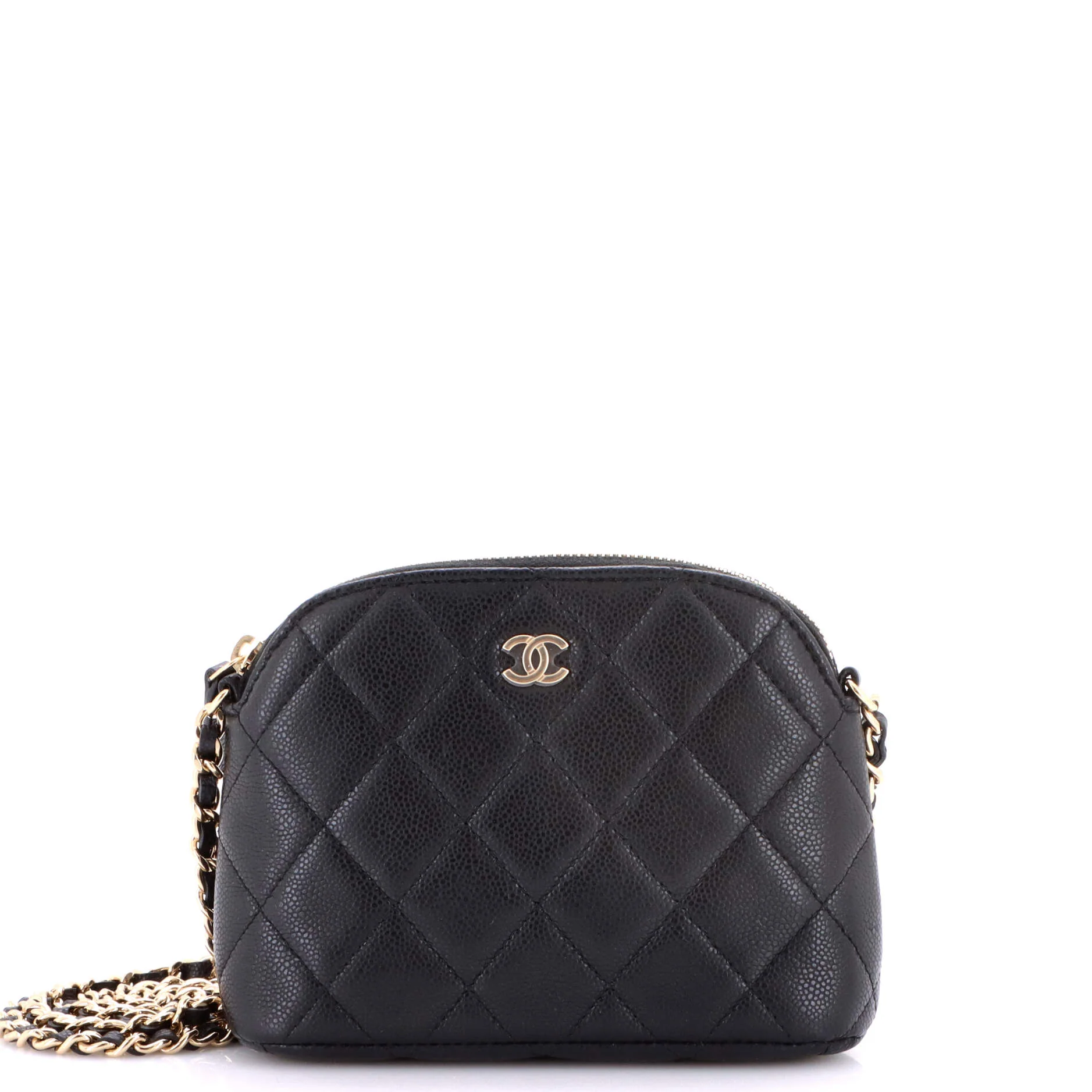 CC Dome Zip Clutch with Chain Quilted Caviar Mini
