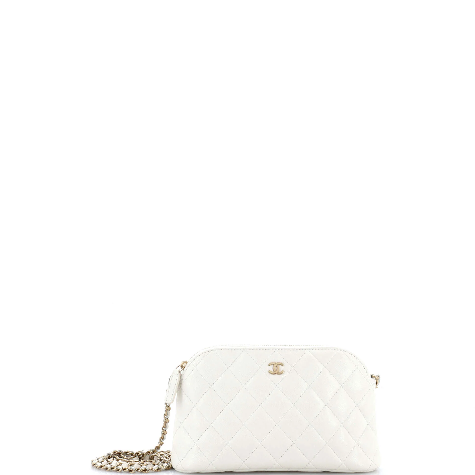 CC Dome Zip Clutch with Chain Quilted Caviar Small