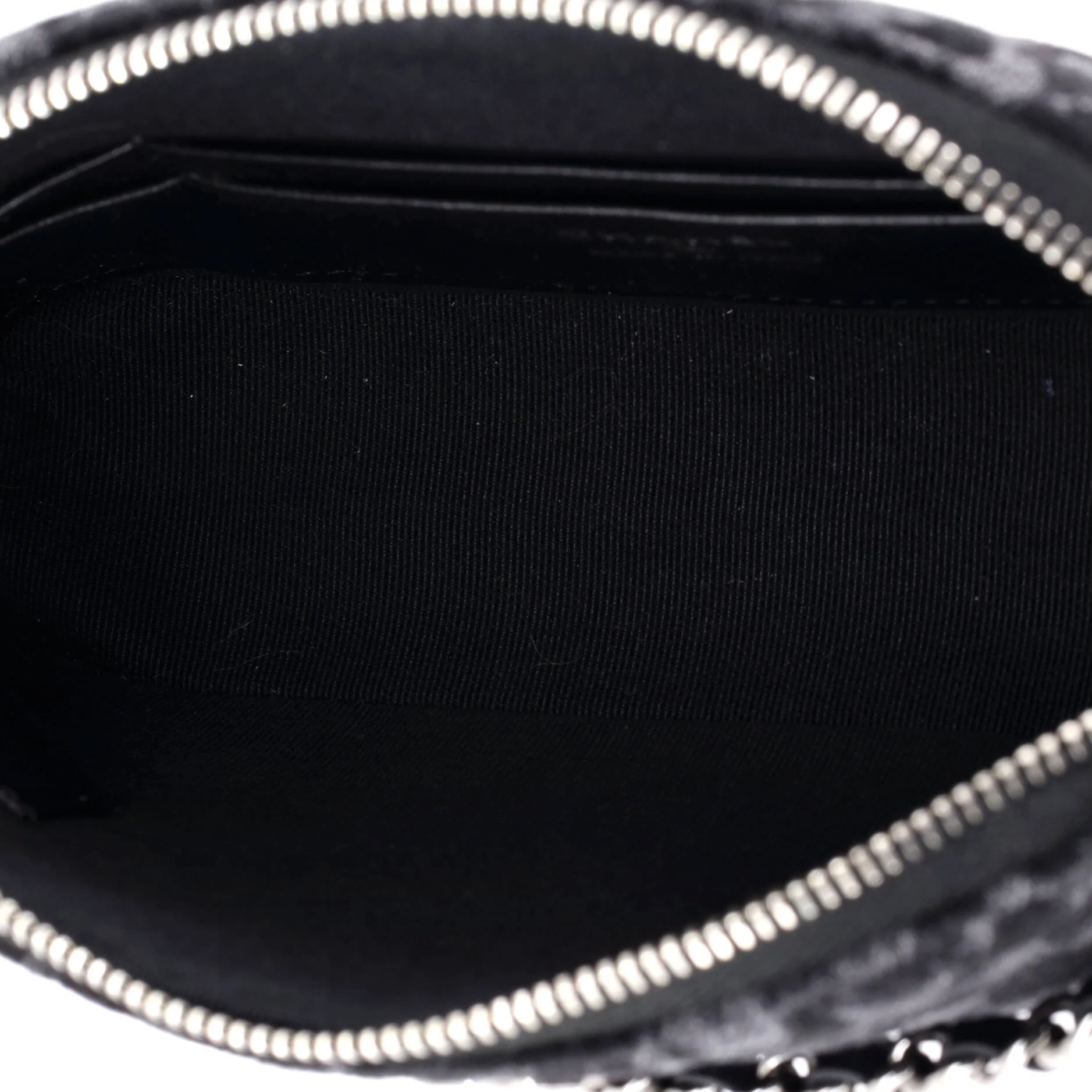 CC Dome Zip Clutch with Chain Quilted Printed Denim Small - Image 5