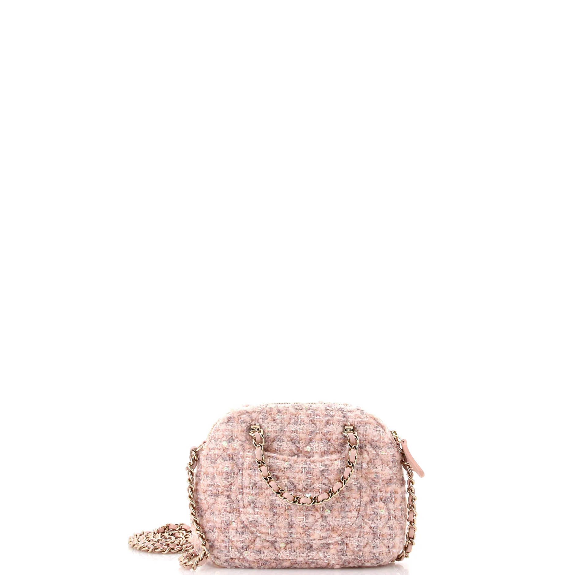 CC Dome Zip Handle Clutch with Chain Quilted Tweed Mini - Image 3
