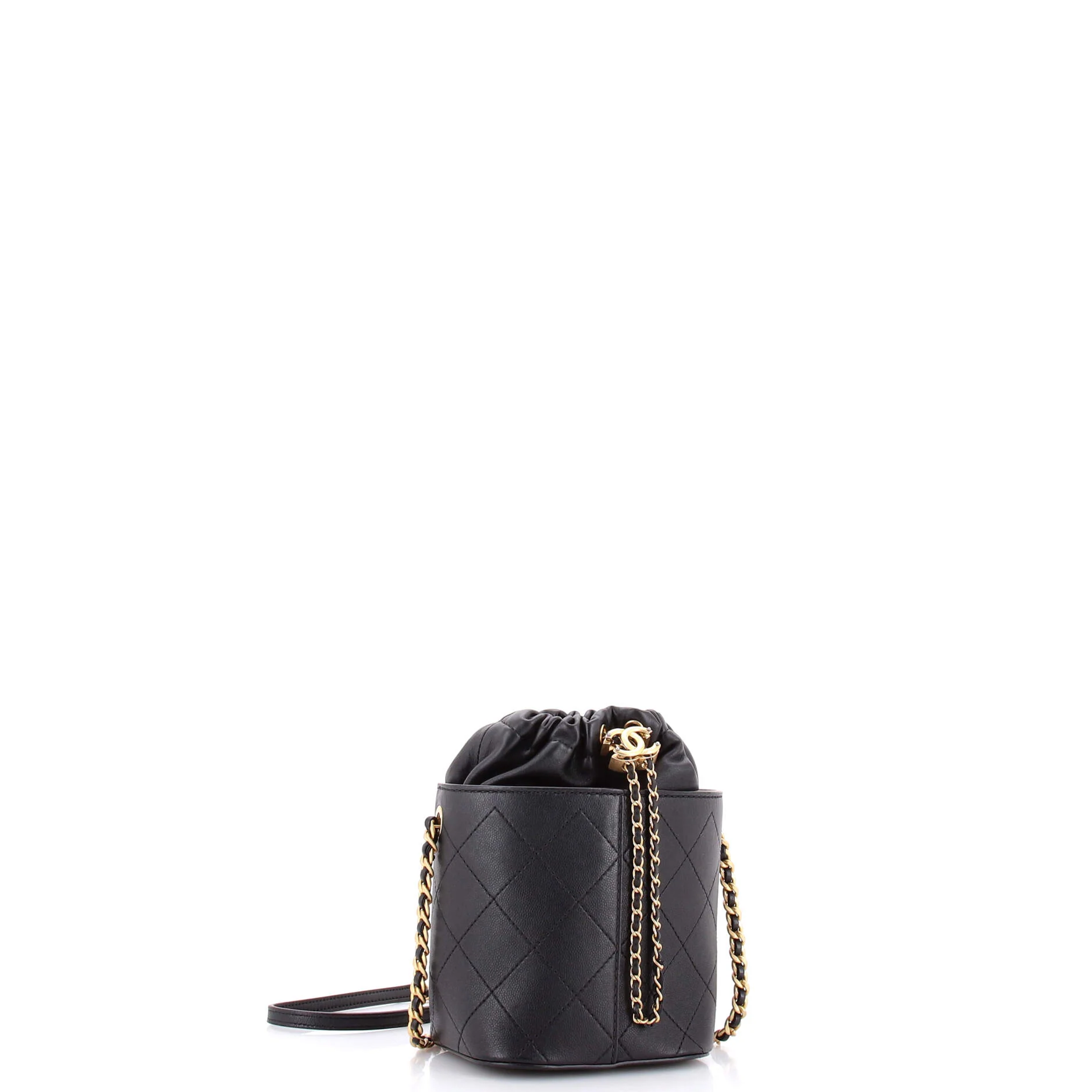 CC Drawstring Bucket Bag Quilted Caviar with Lambskin Small - Image 2