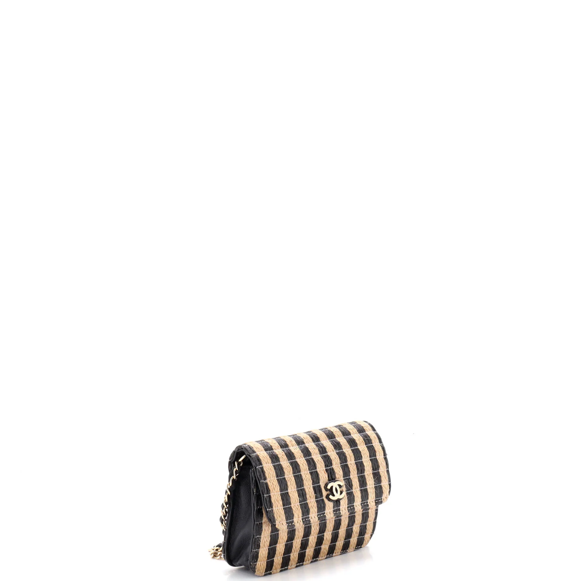 CC Flap Chain Belt Bag Striped Raffia and Jute - Image 2