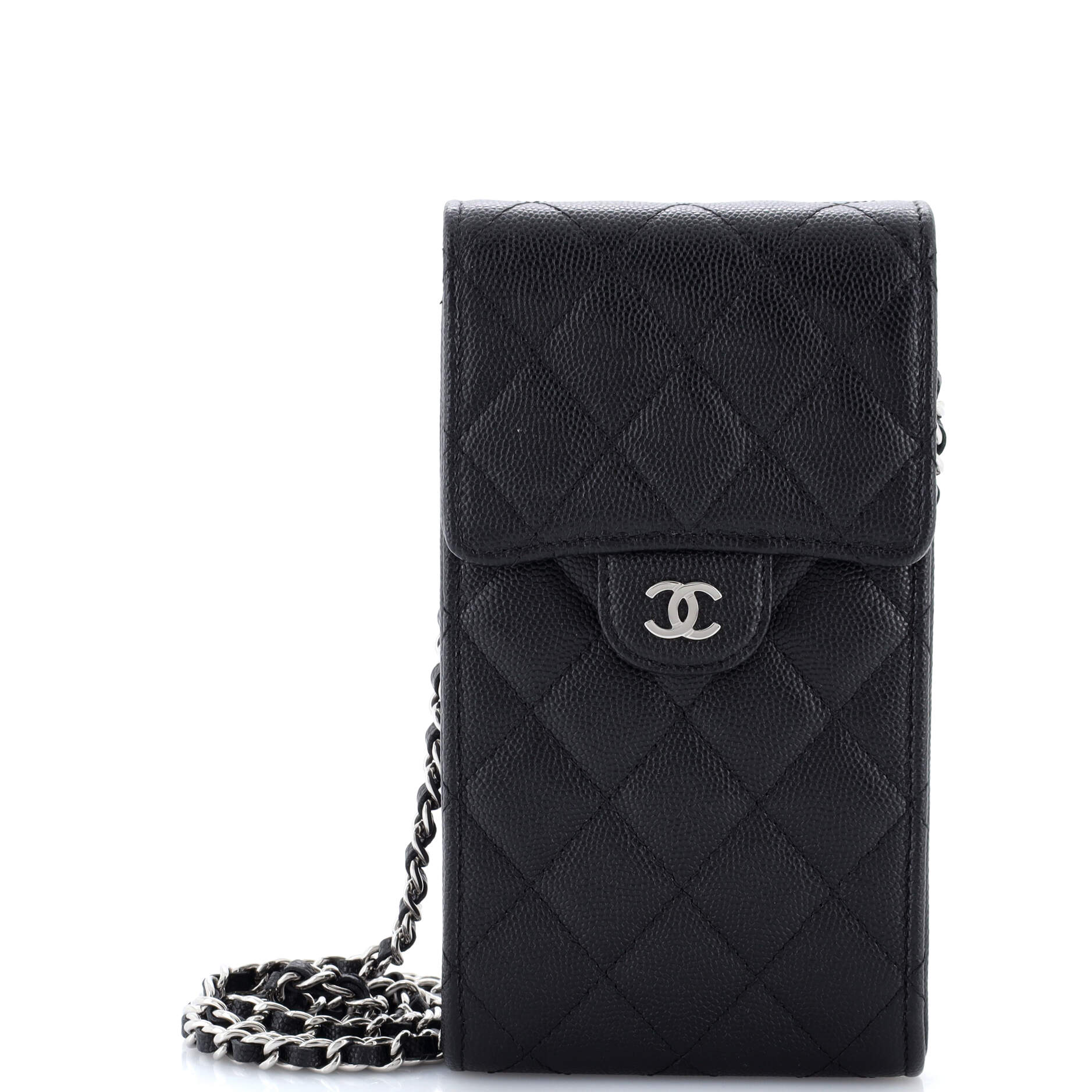 CC Flap Phone Holder Crossbody Bag Quilted Caviar