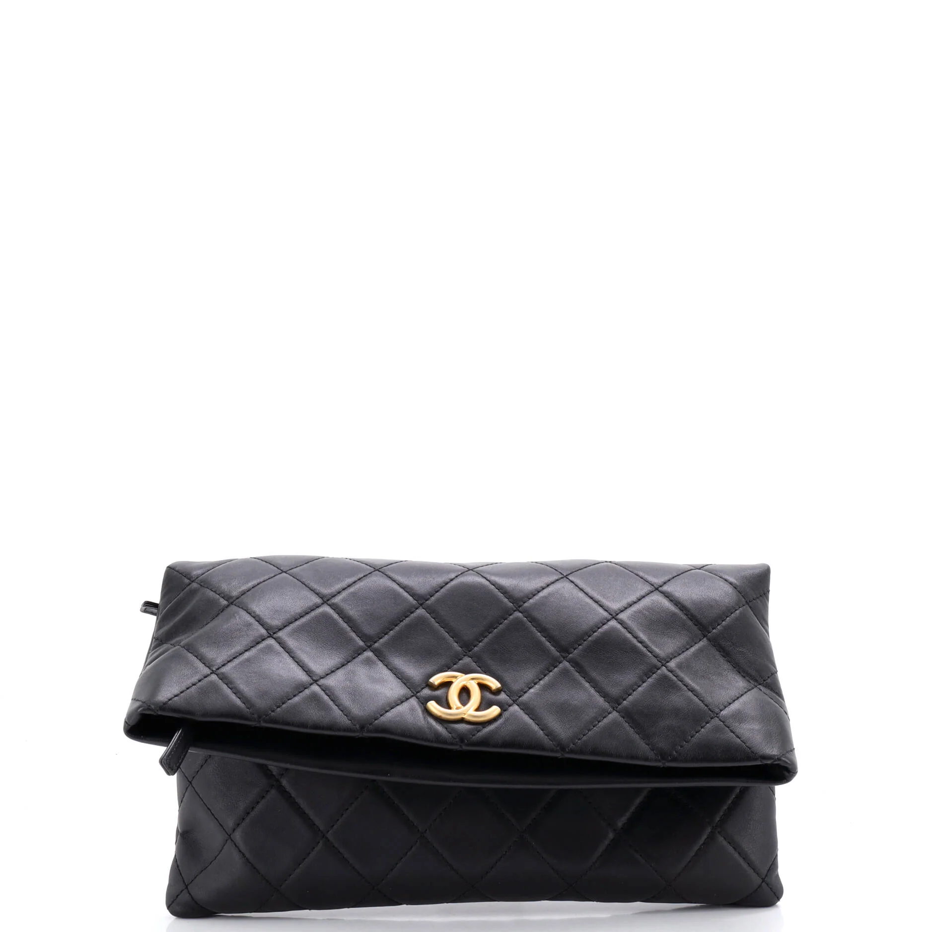 CC Foldover Clutch Quilted Lambskin Large