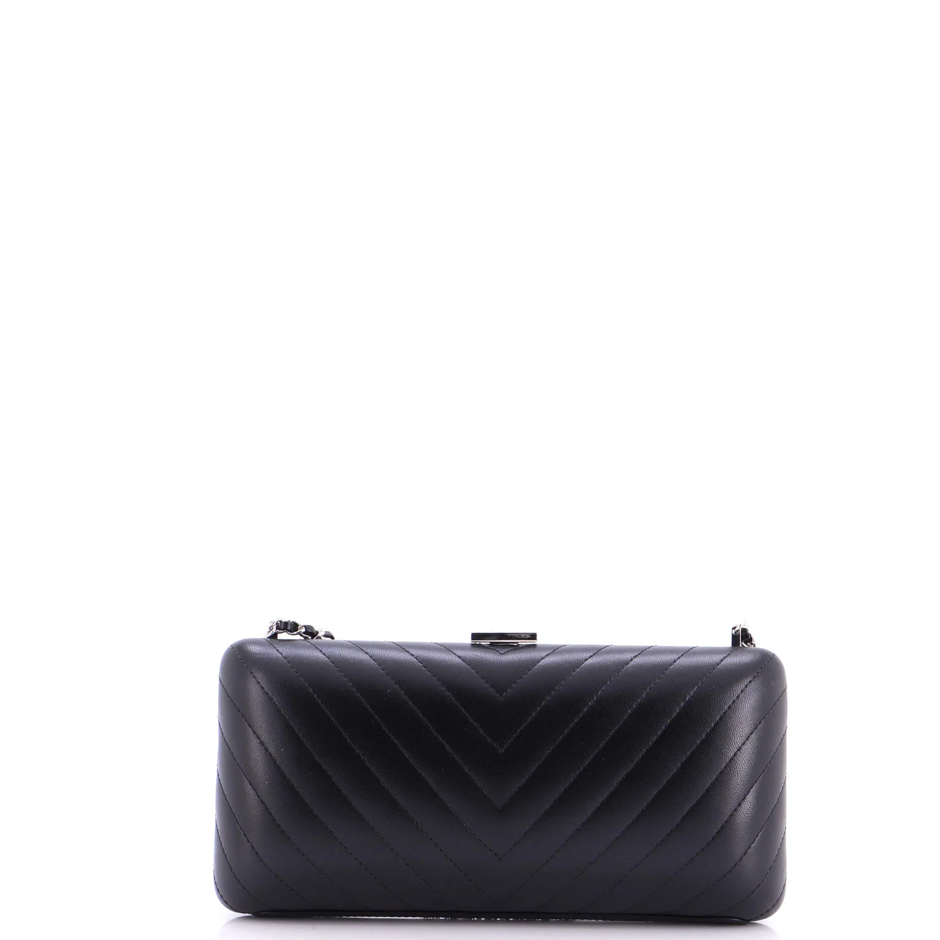 CC Fringe Chain Frame Clutch Chevron Lambskin - Image 3
