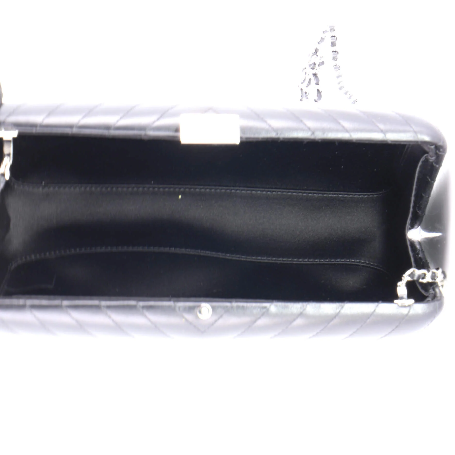 CC Fringe Chain Frame Clutch Chevron Lambskin - Image 5