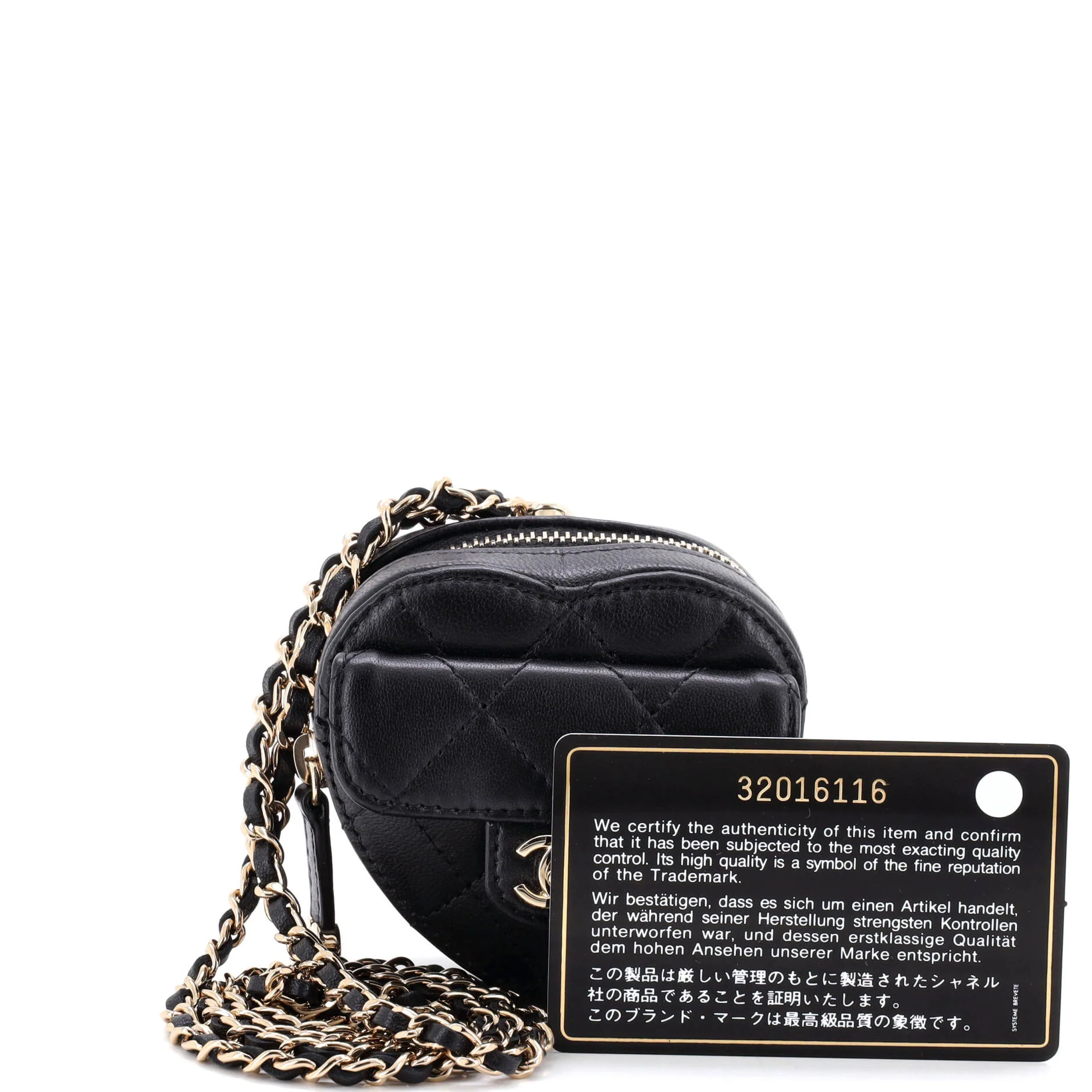 CC in Love Heart Chain Necklace Zip Coin Purse Quilted Lambskin - Image 2
