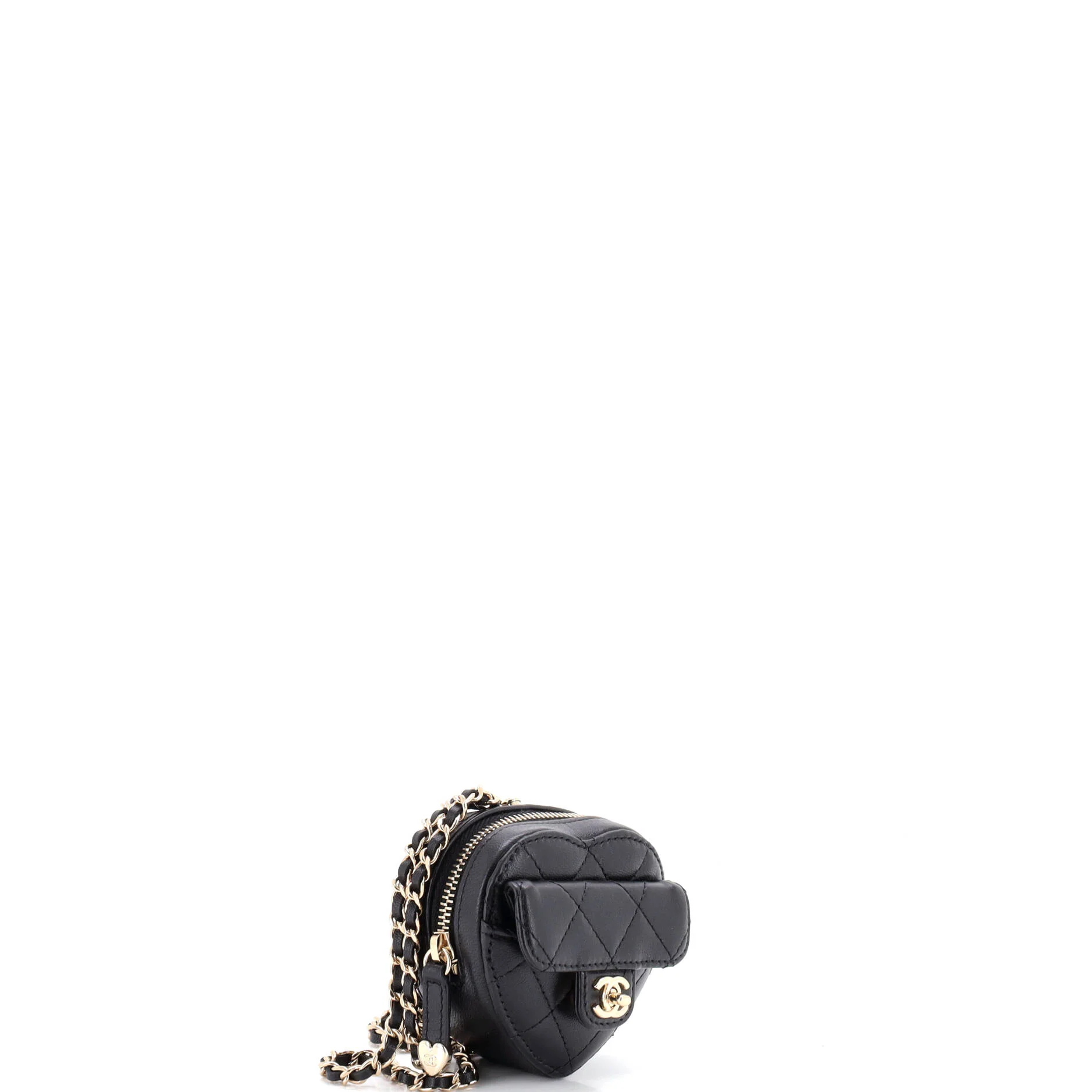 CC in Love Heart Chain Necklace Zip Coin Purse Quilted Lambskin - Image 3