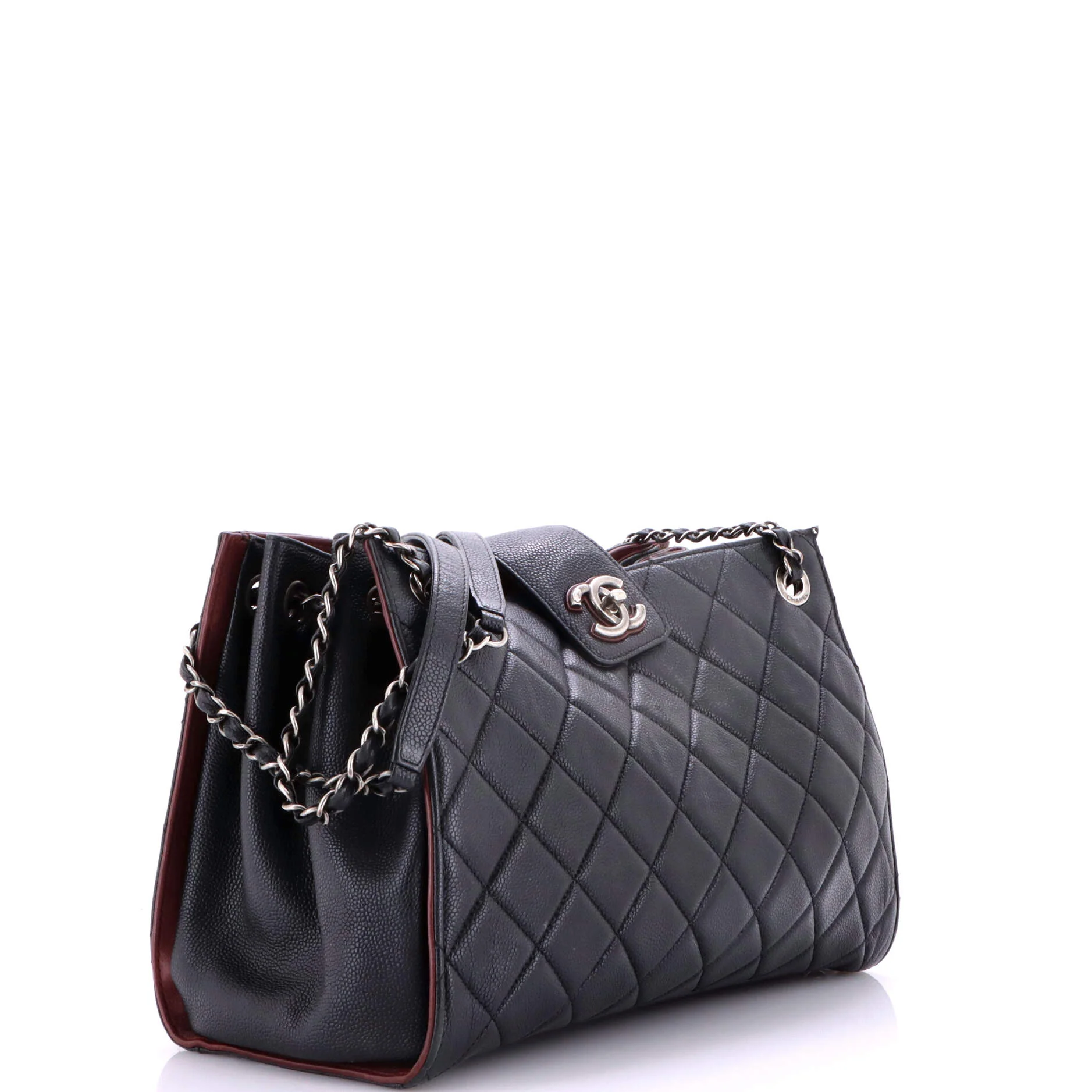 CC Lock Accordion Tote Quilted Caviar Large - Image 2