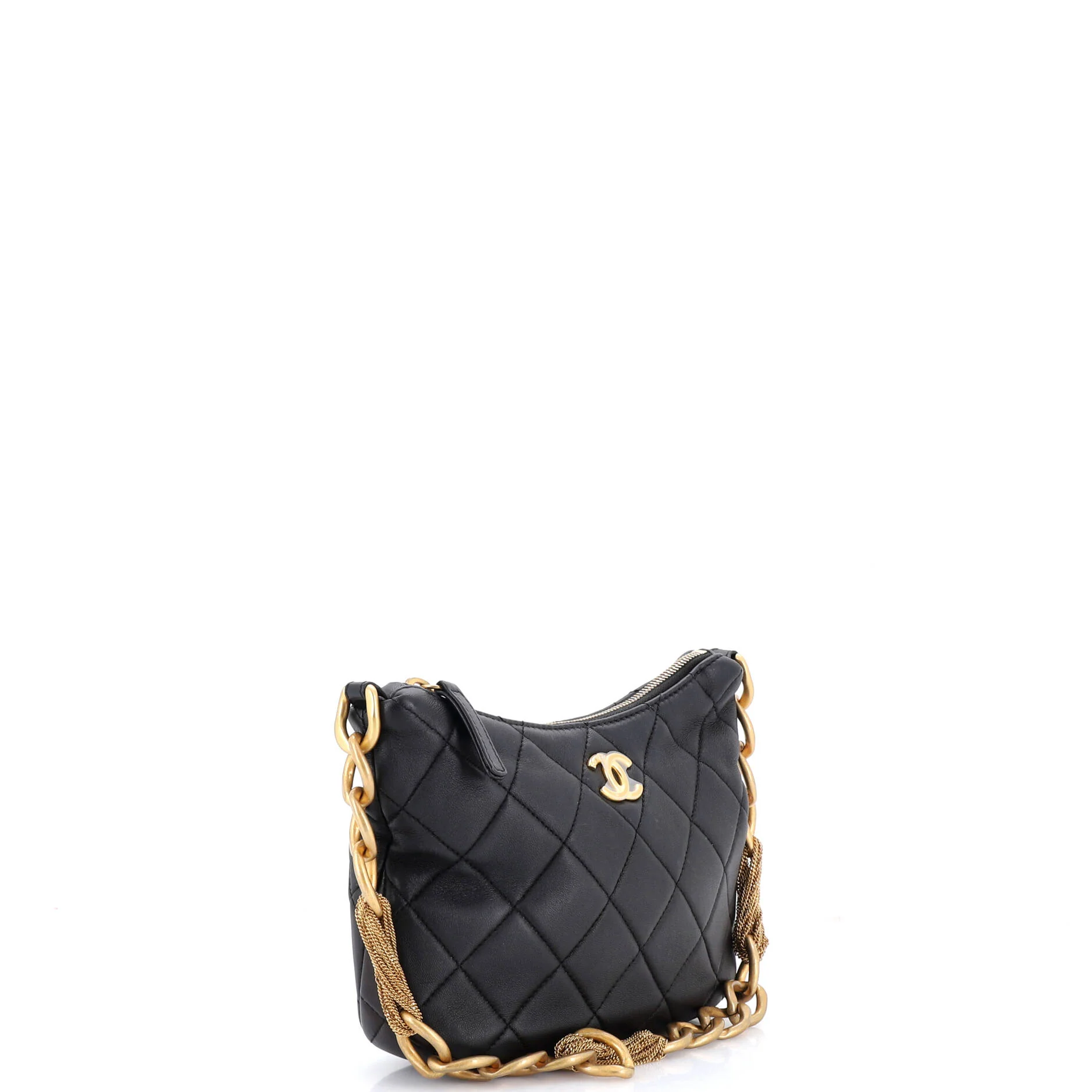 CC Mixed Chain Link Zip Hobo Quilted Lambskin - Image 2