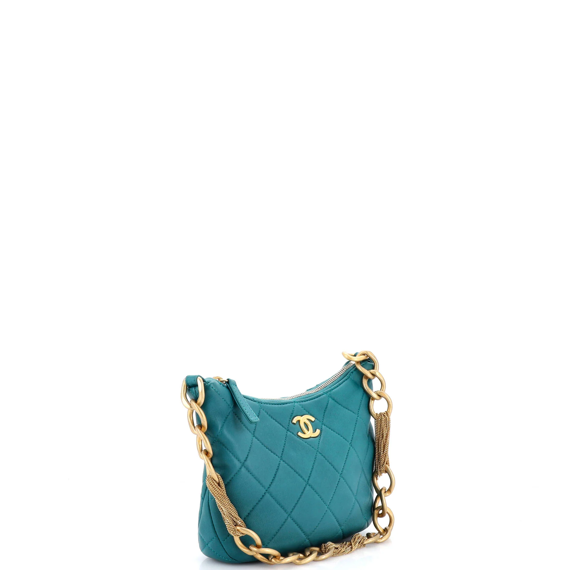 CC Mixed Chain Link Zip Hobo Quilted Lambskin - Image 2
