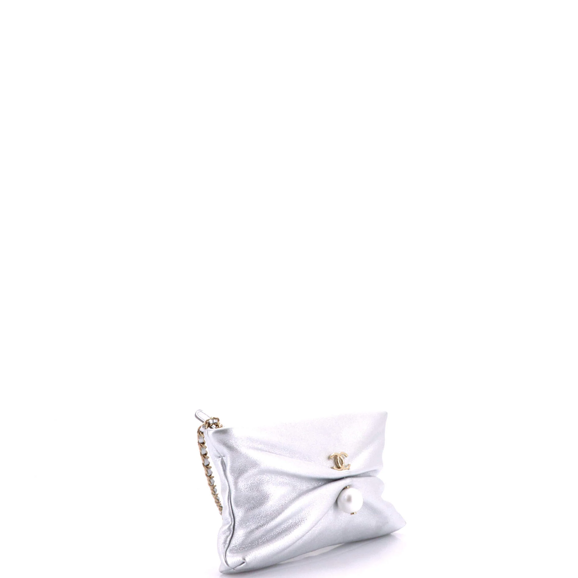 CC Pearl Pleat Zip Clutch with Chain Shiny Lambskin - Image 2