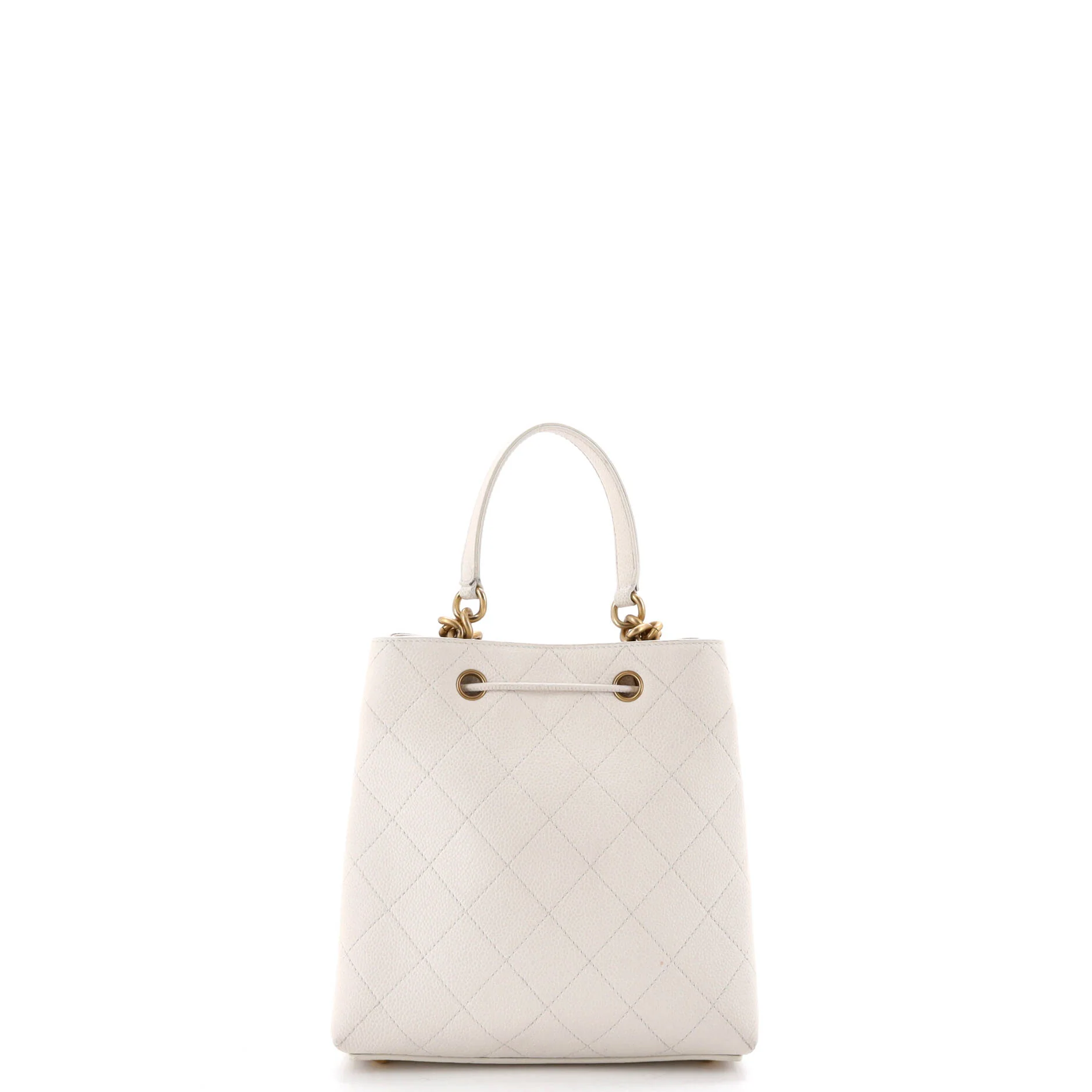 CC Top Handle Chain Drawstring Bucket Bag Quilted Caviar Small - Image 4