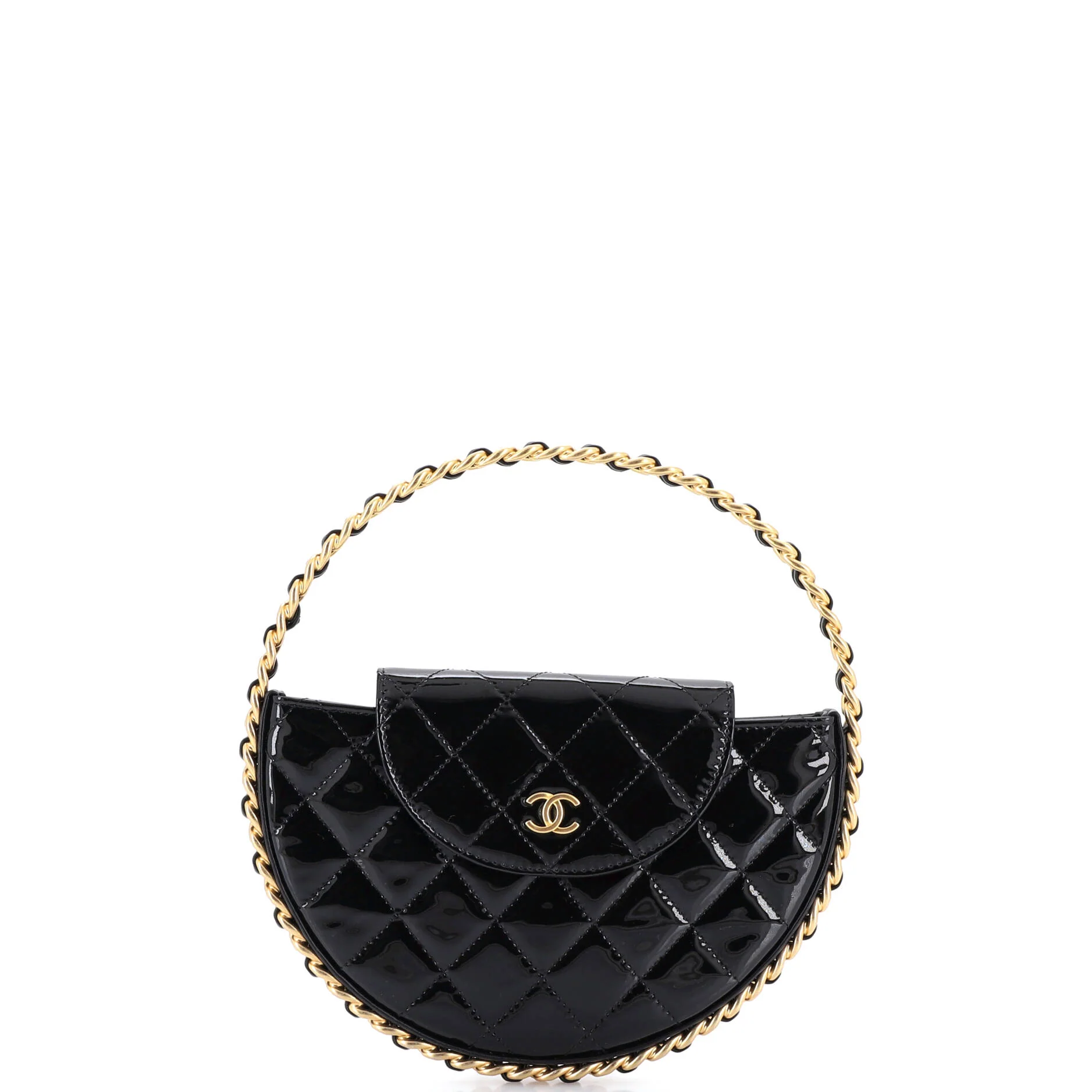Chain Around Hoop Bag Quilted Patent Small