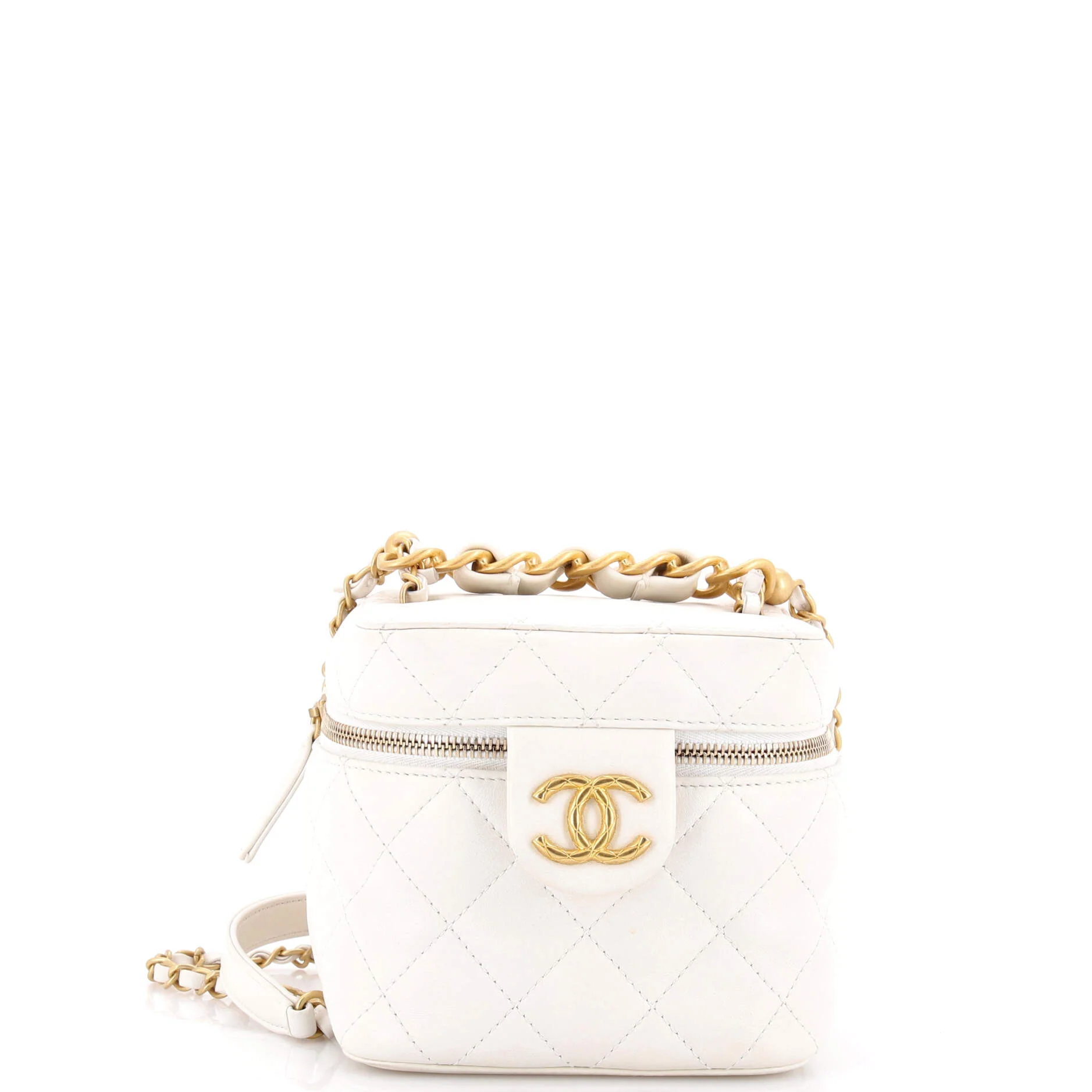Chain Bar Vanity Case with Chain Quilted Calfskin Small