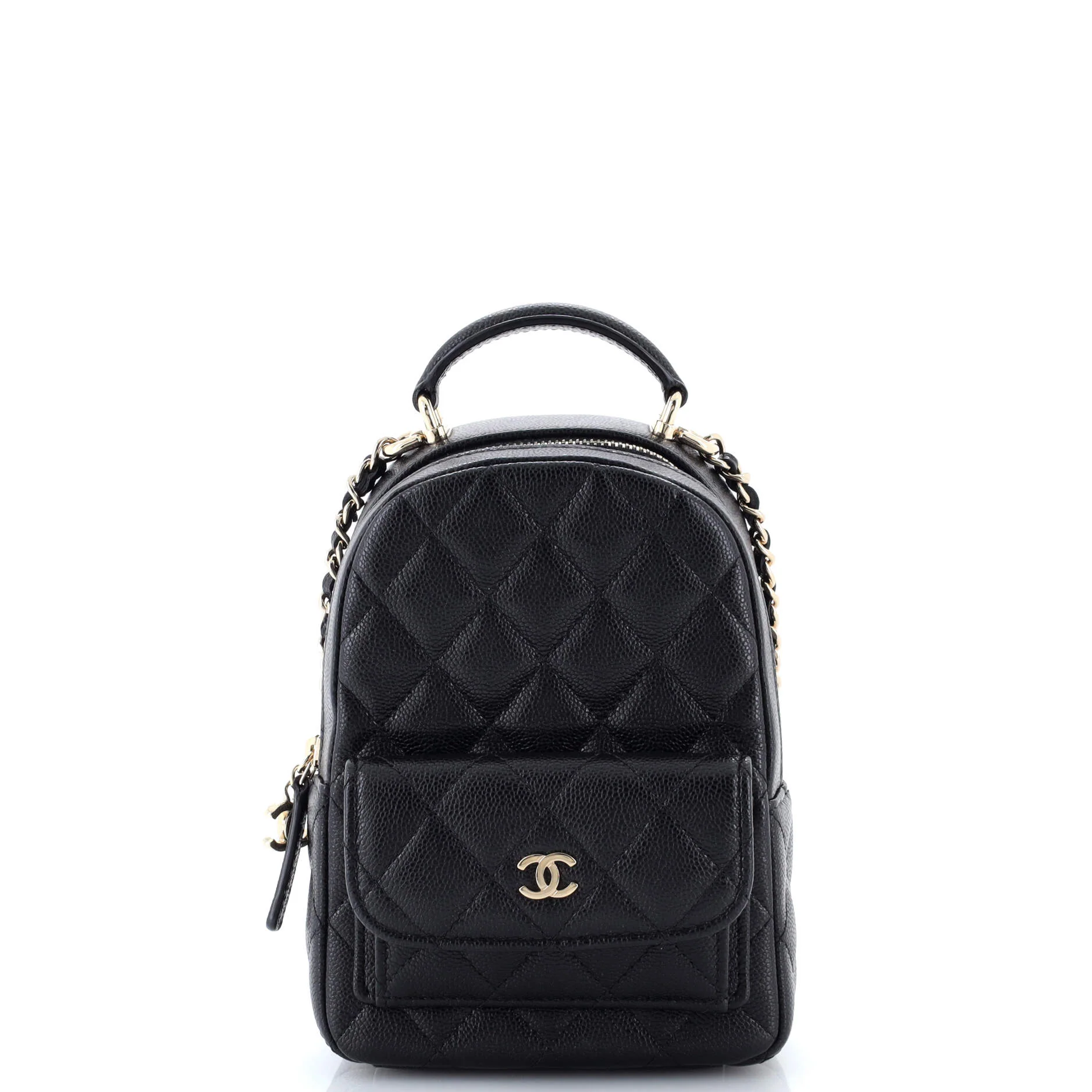 Classic CC Chain Pocket Backpack Quilted Caviar Mini